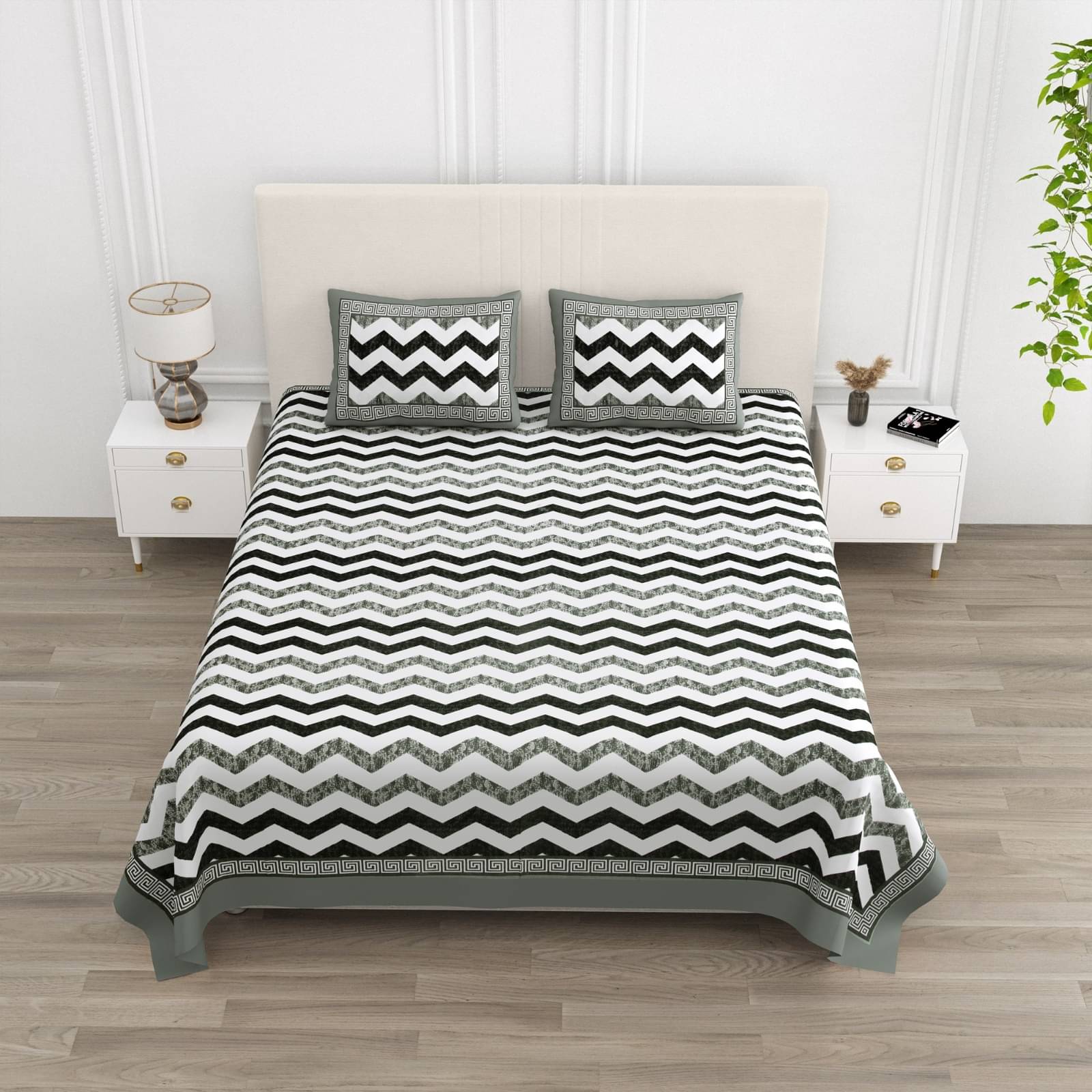     			Shubastik Cotton 1 Double Queen Bedsheet with 2 Pillow Covers ( Black )
