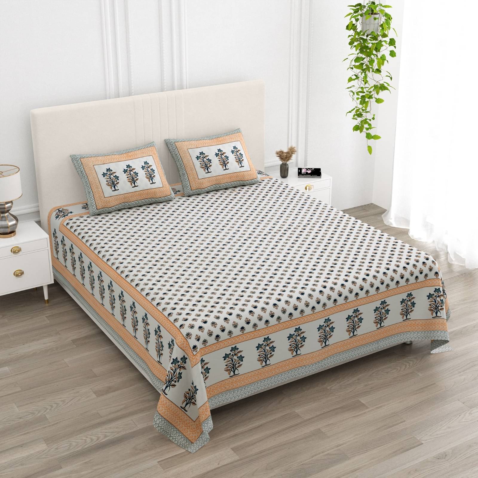     			Shubastik Cotton 1 Double Queen Bedsheet with 2 Pillow Covers ( Orange )