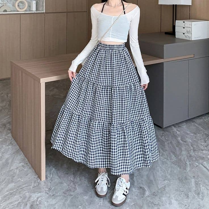 TAMINA Black,White Cotton Blend Women's Flared Skirt ( Pack of 1 )