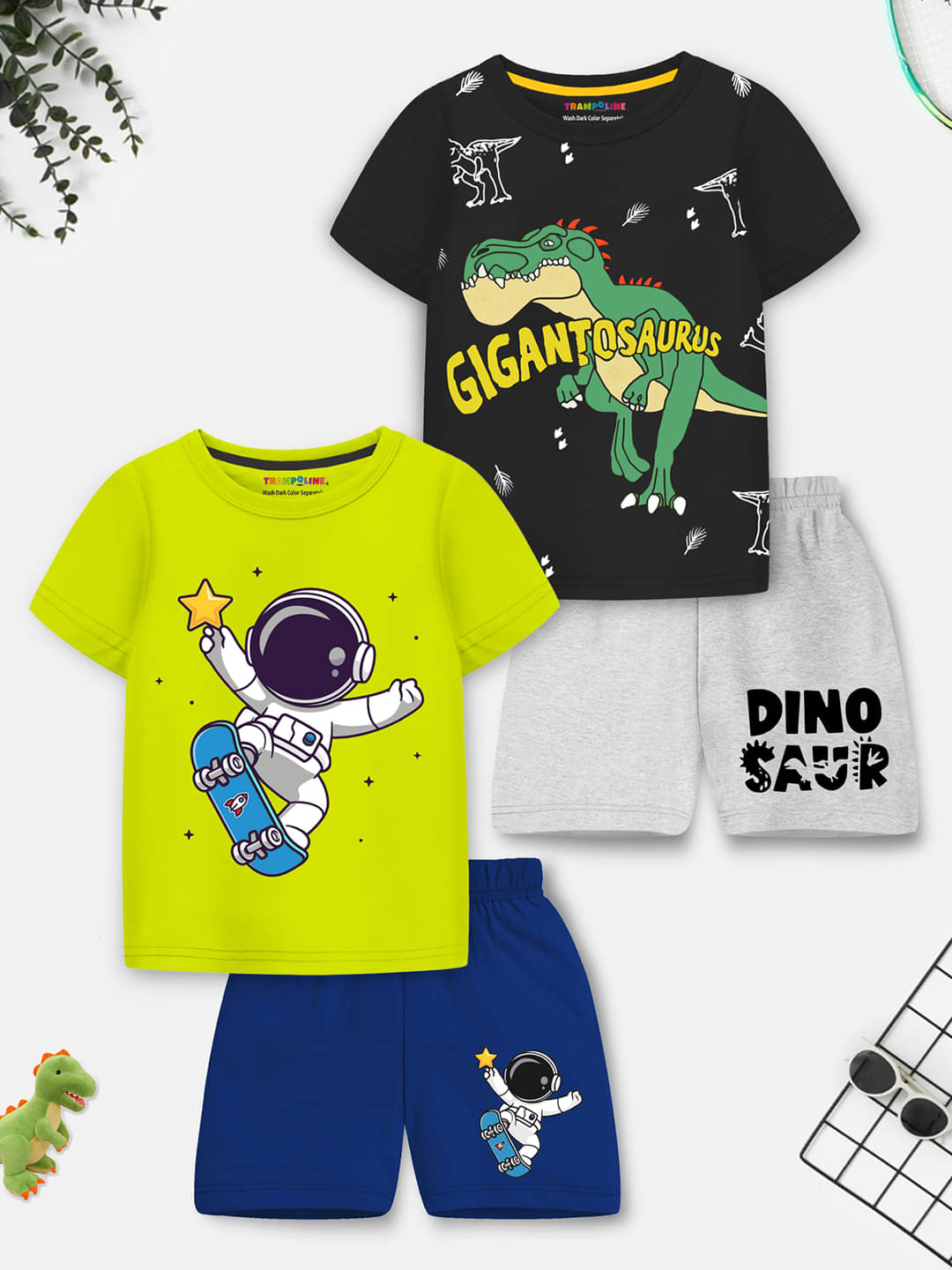     			Trampoline Pack of 2 Boys Cotton Blend T-Shirt & Shorts Set ( Multicolor )
