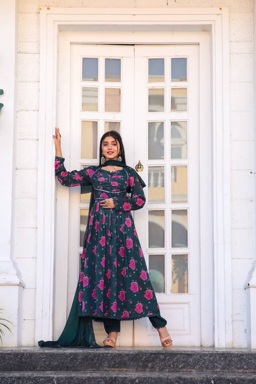     			aplix Silk Blend Printed Kurti With Salwar Women's Stitched Salwar Suit - Blue ( Pack of 1 )