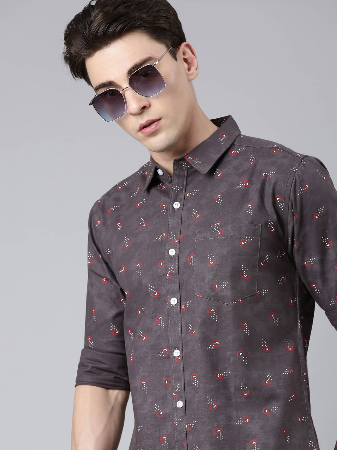 broon 100% Cotton Regular Fit Printed Full Sleeves Men's Casual Shirt - Dark Grey ( Pack of 1 )     			broon 100% Cotton Regular Fit Printed Full Sleeves Men's Casual Shirt - Dark Grey ( Pack of 1 )