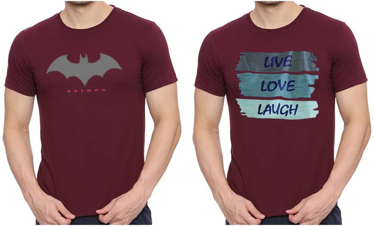     			code yellow Polyester Regular Fit Printed Half Sleeves Men's Round T-Shirt - Maroon ( Pack of 2 )