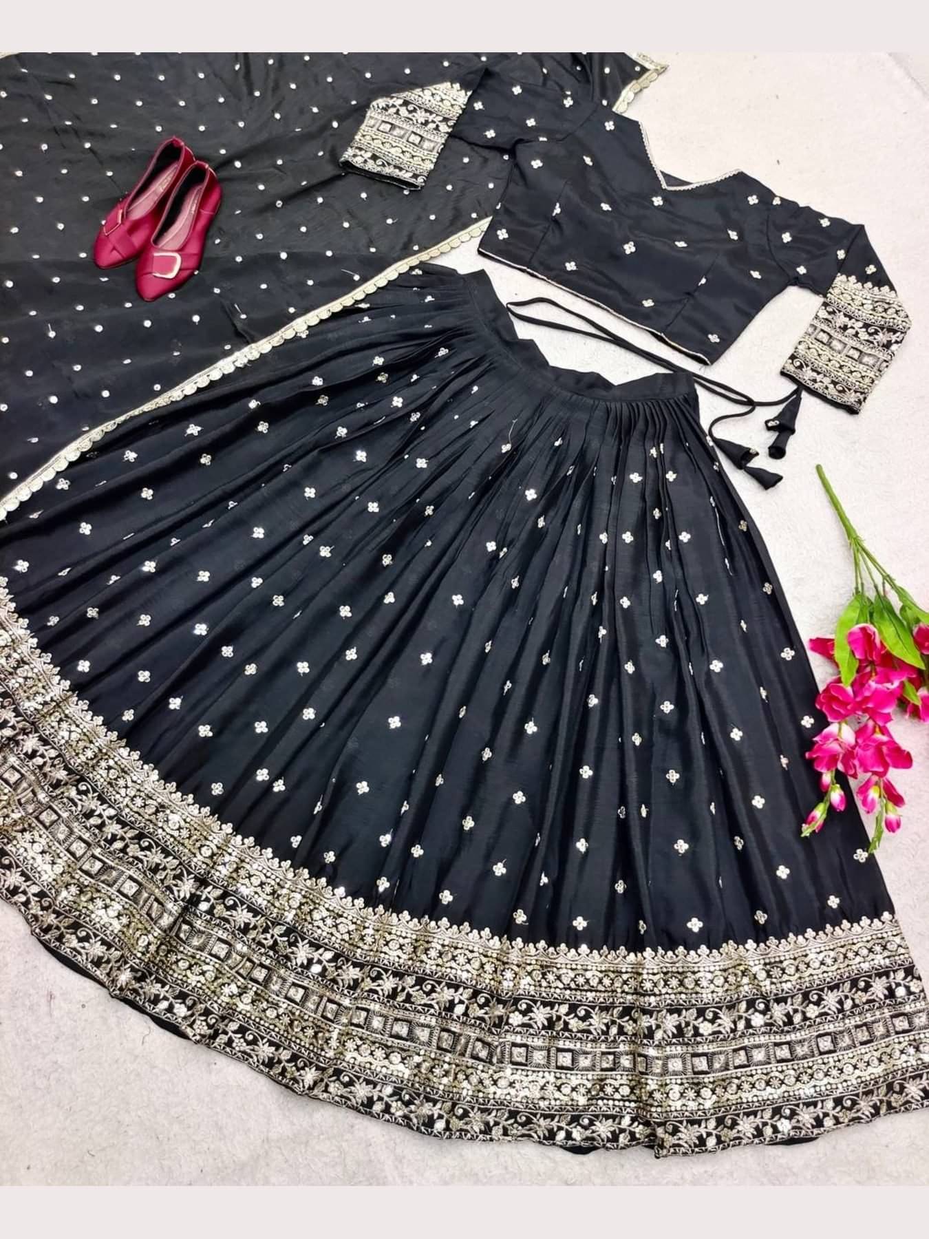 kedar fab Black Chiffon Circular Semi Stitched Lehenga Single kedar fab Black Chiffon Circular Semi Stitched Lehenga Single