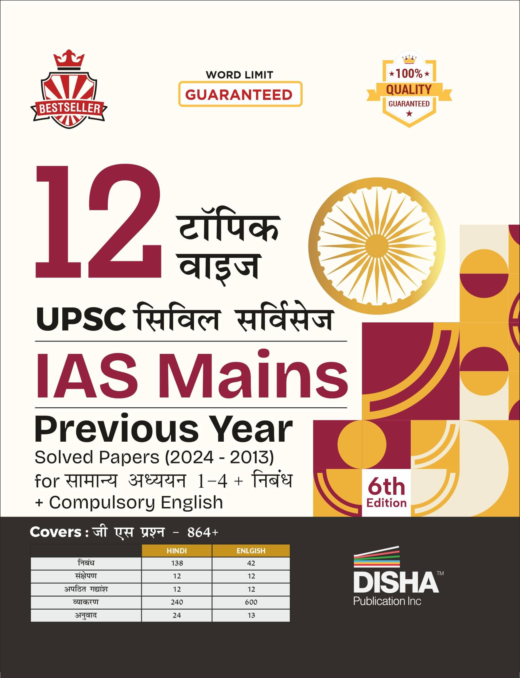     			12 Topic-Wise UPSC Civil Services IAS Mains Previous Year Solved Papers (2024 - 2015) for Samanya Adhyayan 1 - 4, Nibandh, Compulsory Hindi & English