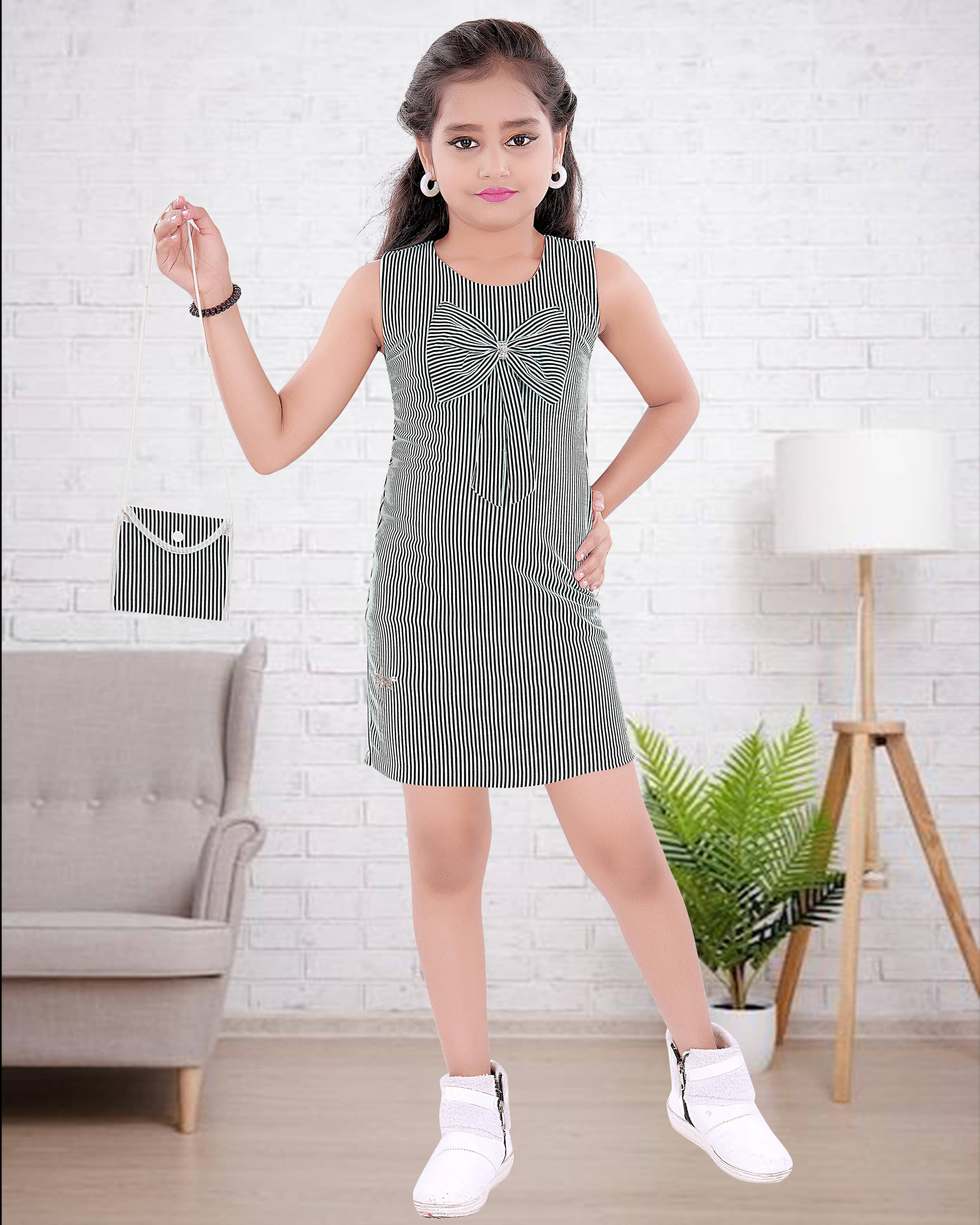 9stiches Cotton Blend Dress For Girls ( Pack of 1 , Black )