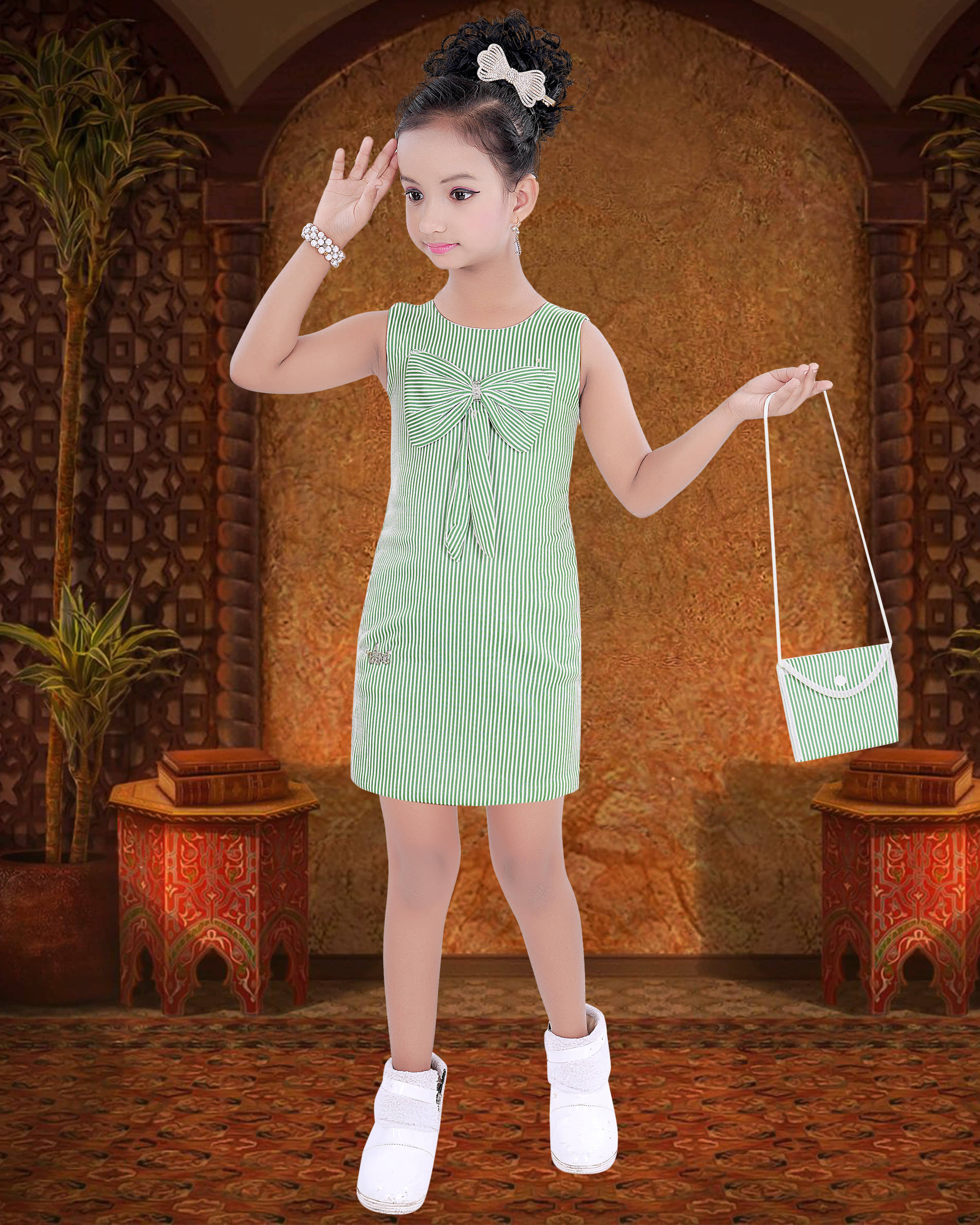 9stiches Cotton Blend Dress For Girls ( Pack of 1 , Green )