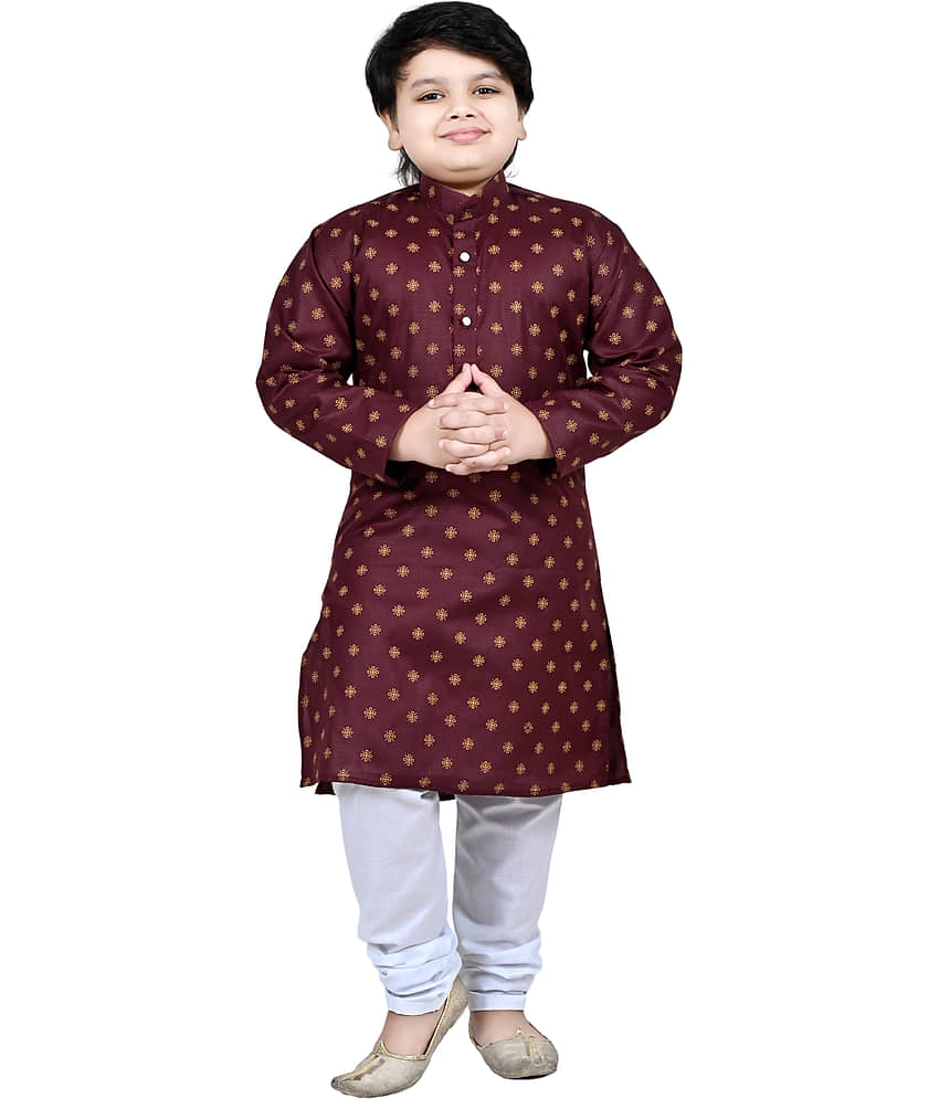 Arshia Fashions Boys Cotton Blend Ethnic - Pattern Kurta Pyjama Set ( Maroon , Pack of 1 ) - Kurtas & Kurta Sets | Buy online on ZillyBuy