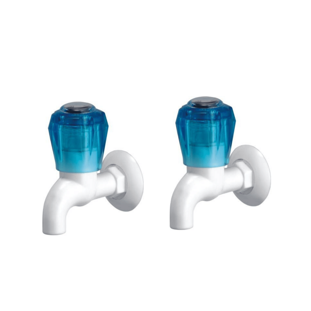 BATHBLISS Crystal Blue PVC Bib Cock Tap - 2 PCS Plastic (ABS) Bathroom Tap (Bib Cock)     			BATHBLISS Crystal Blue PVC Bib Cock Tap - 2 PCS Plastic (ABS) Bathroom Tap (Bib Cock)