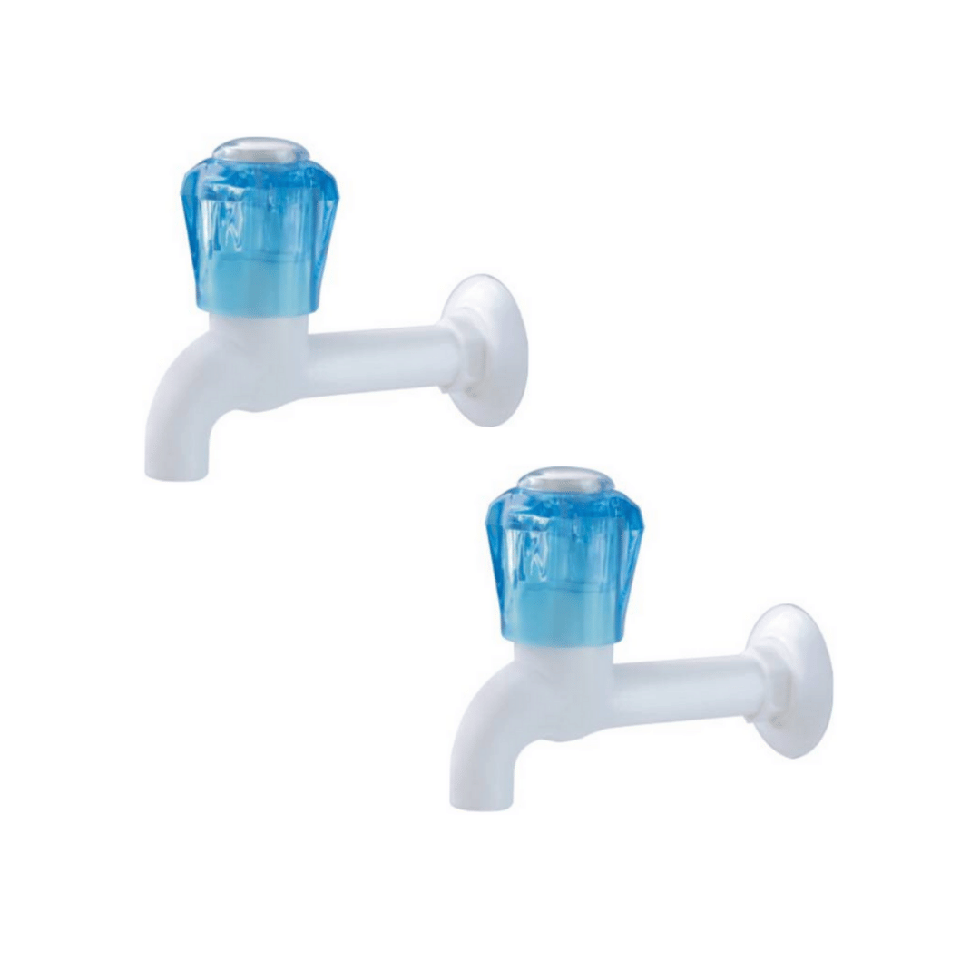 BATHBLISS Crystal Blue PVC Long Body Bib Cock Tap - 2 PCS Plastic (ABS) Bathroom Tap (Bib Cock)     			BATHBLISS Crystal Blue PVC Long Body Bib Cock Tap - 2 PCS Plastic (ABS) Bathroom Tap (Bib Cock)