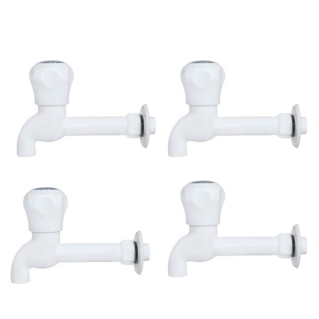     			BATHBLISS Prince White PVC Long Body Bib Cock Tap - 4 PCS Plastic (ABS) Bathroom Tap (Bib Cock)