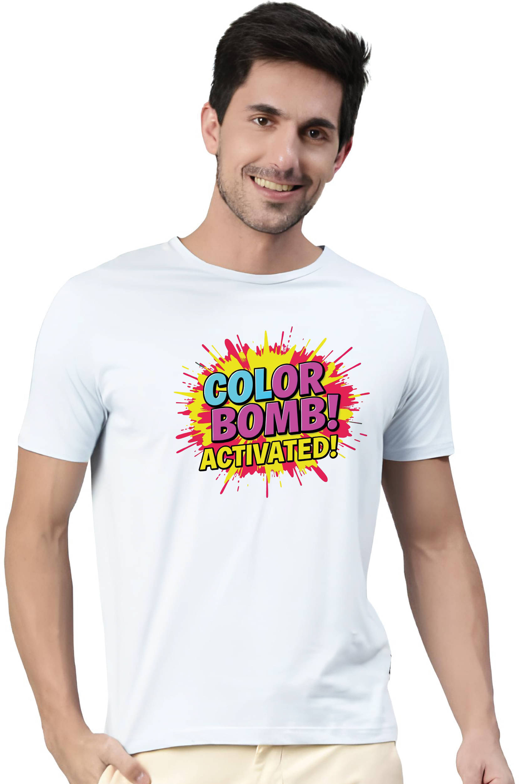     			Binayak Stores Polyester Regular Fit Printed Half Sleeves Men's Round T-Shirt - White ( Pack of 1 )
