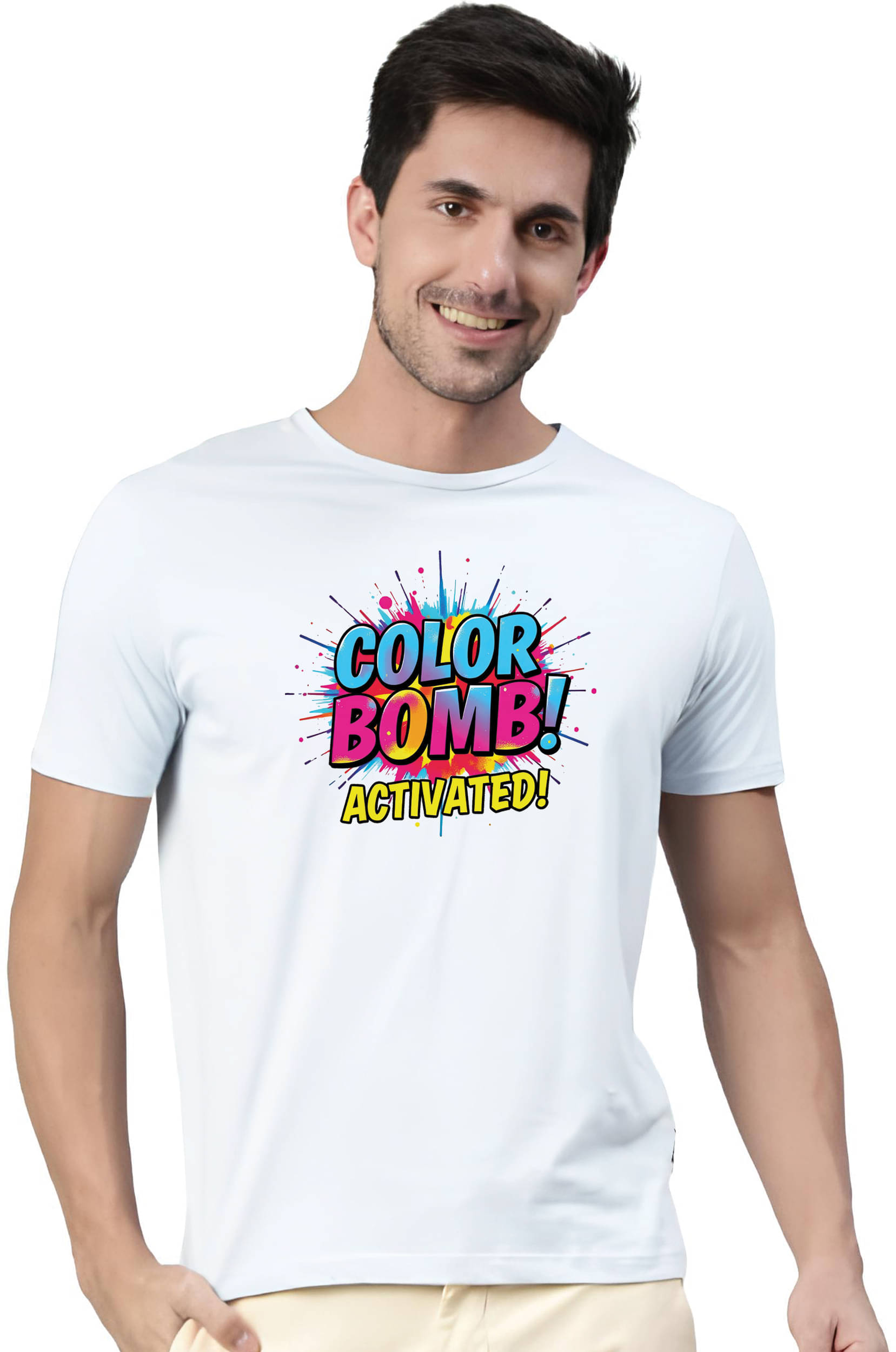     			Binayak Stores Polyester Regular Fit Printed Half Sleeves Men's Round T-Shirt - White ( Pack of 1 )