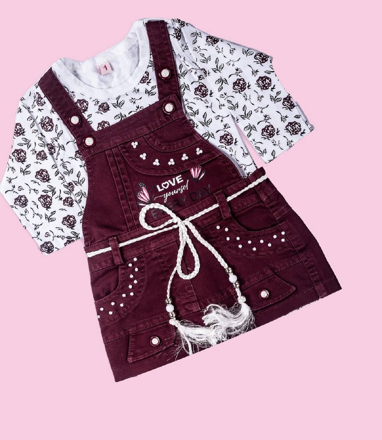     			Bublee Dublee Pack of 1 Baby Girls Hosiery Dungarees ( Maroon )