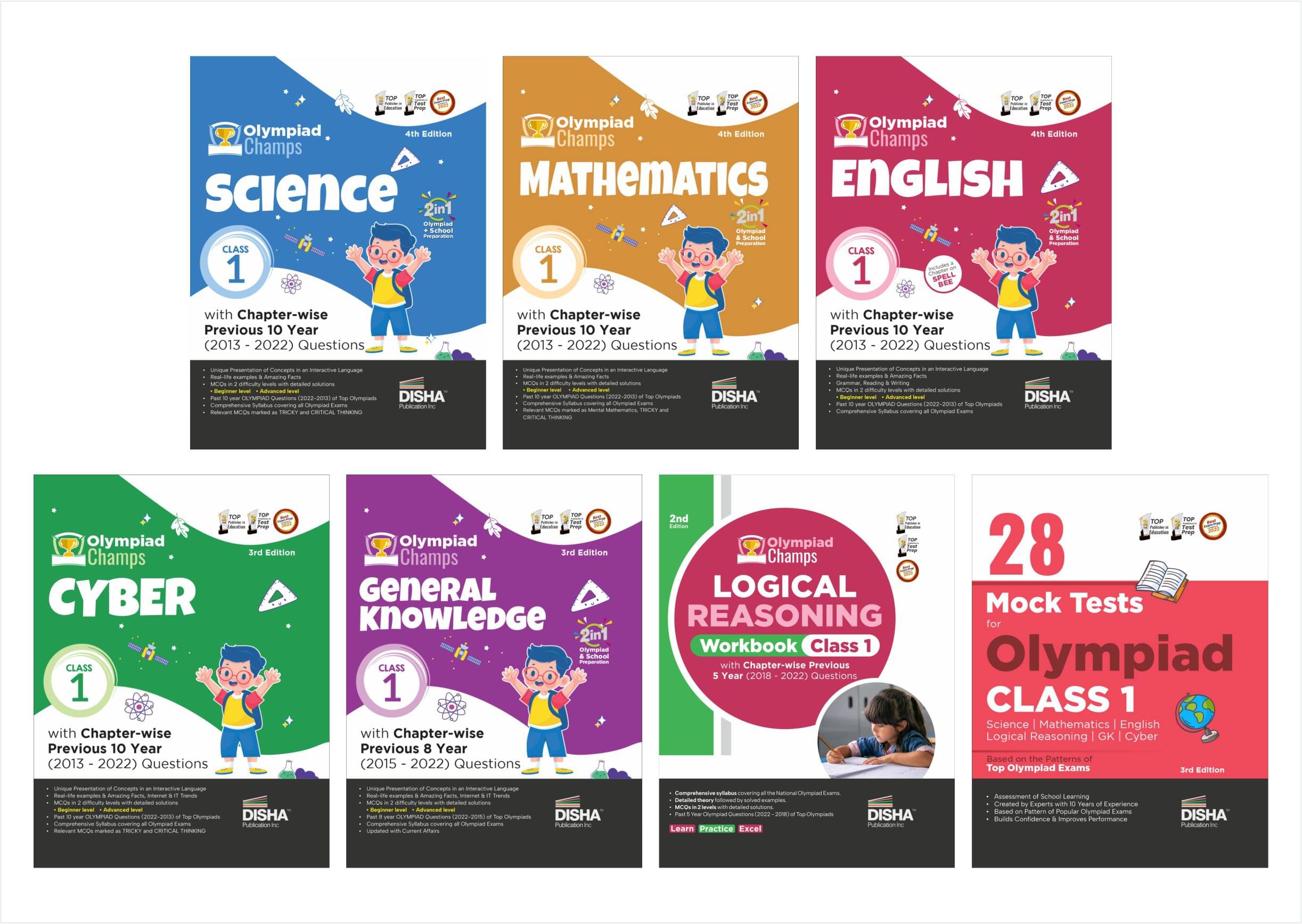     			Class 1 Olympiad Champs Combo (set of 7 books) Science, Mathematics, English, Logical Reasoning, Cyber & GK with 28 Mock Tests 3rd Edition | Chapter-wise Previous 10 Year (2013 - 2022) Questions