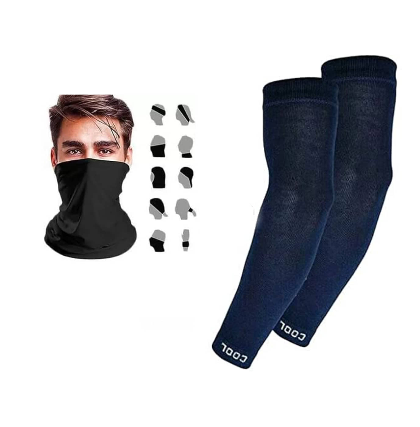 Combo of Unisex Motorcycle Riding Bandana and Cotton Sports Arm Sleeves (1 Black Bandana and 1 Arm Sleeves)