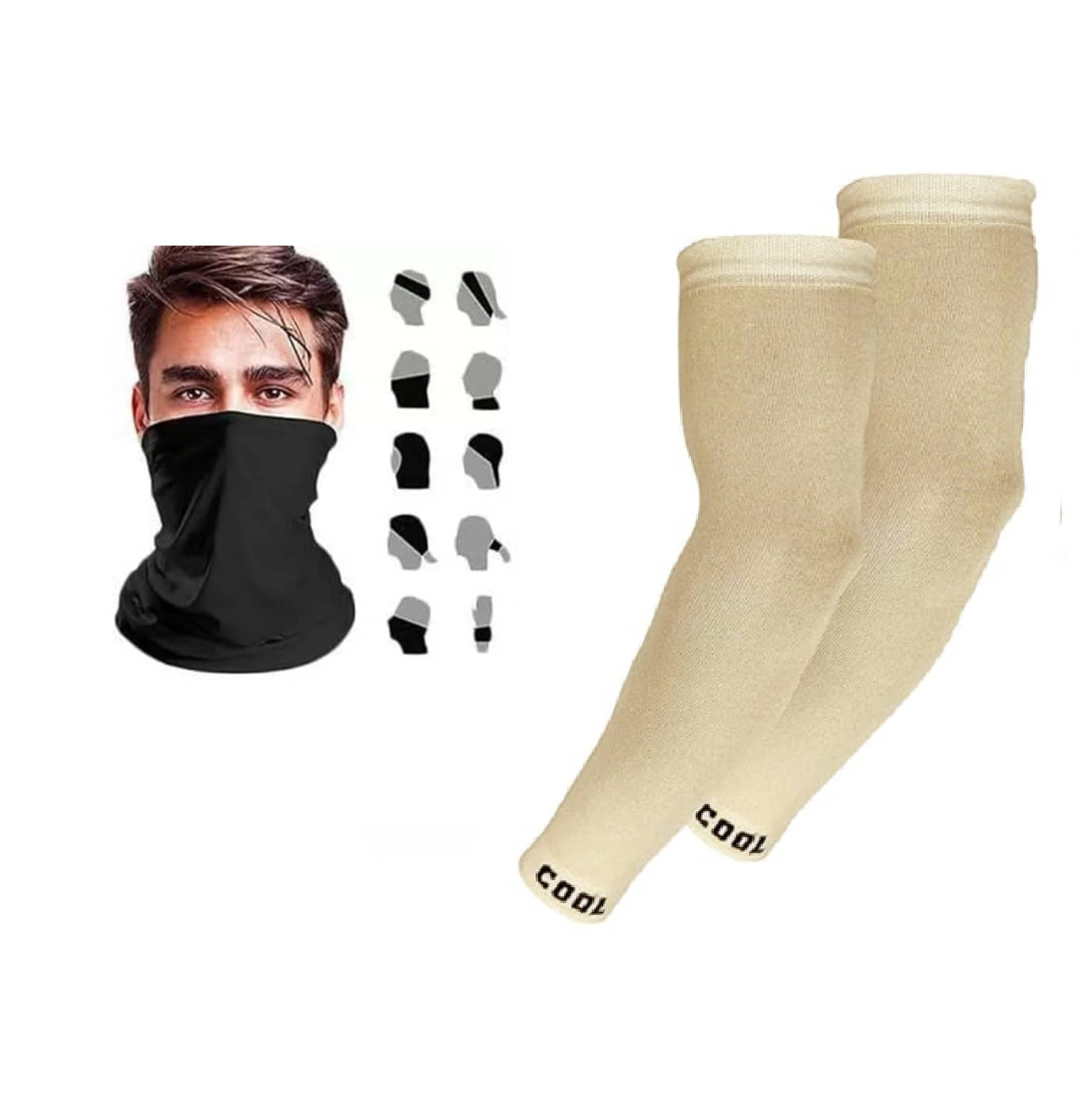 Combo of Unisex Motorcycle Riding Bandana and Cotton Sports Arm Sleeves (1 Black Bandana and 1 Arm Sleeves)