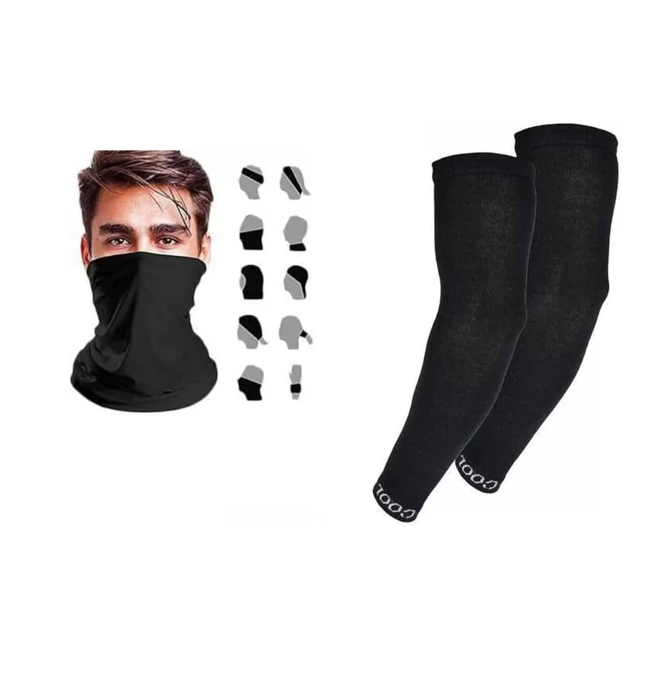 Combo of Unisex Motorcycle Riding Bandana and Cotton Sports Arm Sleeves (1 Black Bandana and 1 Arm Sleeves)