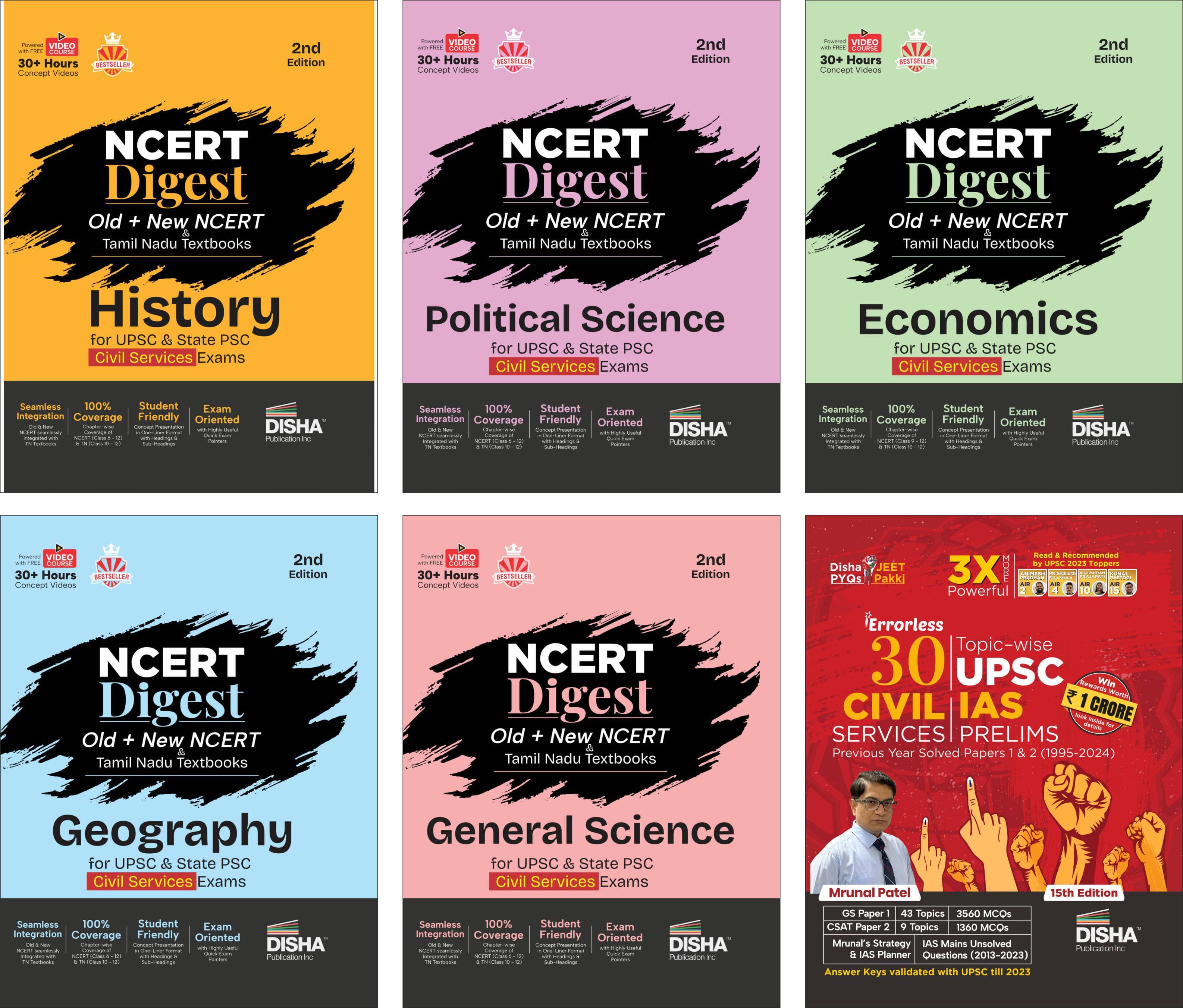 Combo (set of 6 Books) Disha's Bestseller 30 Years IAS Prelims Solved Papers with NCERT (Old + New) & Tamil Nadu Digest Series for UPSC & State PSC Ci Combo (set of 6 Books) Disha's Bestseller 30 Years IAS Prelims Solved Papers with NCERT (Old + New) & Tamil Nadu Digest Series for UPSC & State PSC Ci