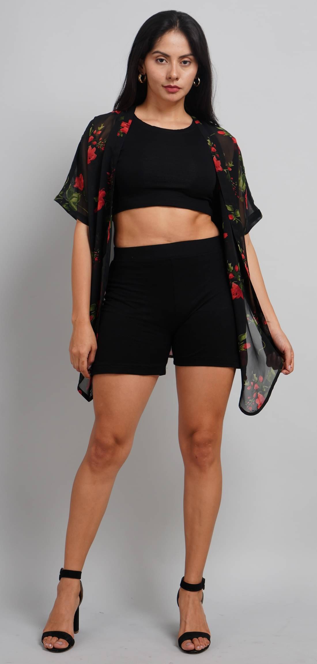     			DLWORLD Women Printed Top With Shorts Co-Ord Set ( Black )