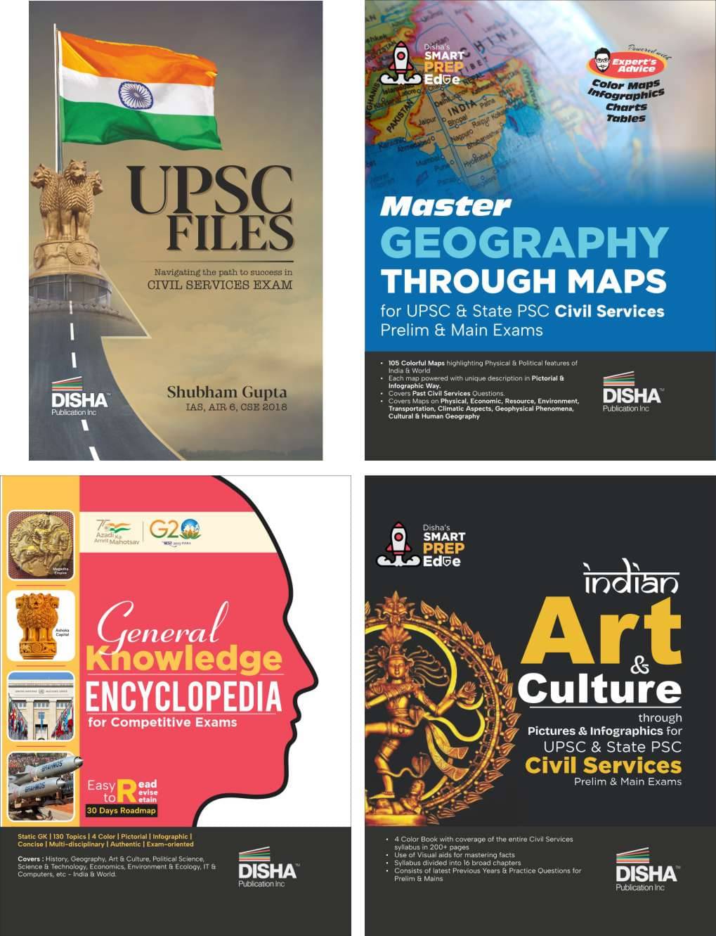 Disha's Smart Prep Edge Combo (set of 4 Books) - UPSC Files with Geography through Maps, Indian Art & Culture & General Knowledge Encyclopaedia for Ci Disha's Smart Prep Edge Combo (set of 4 Books) - UPSC Files with Geography through Maps, Indian Art & Culture & General Knowledge Encyclopaedia for Ci