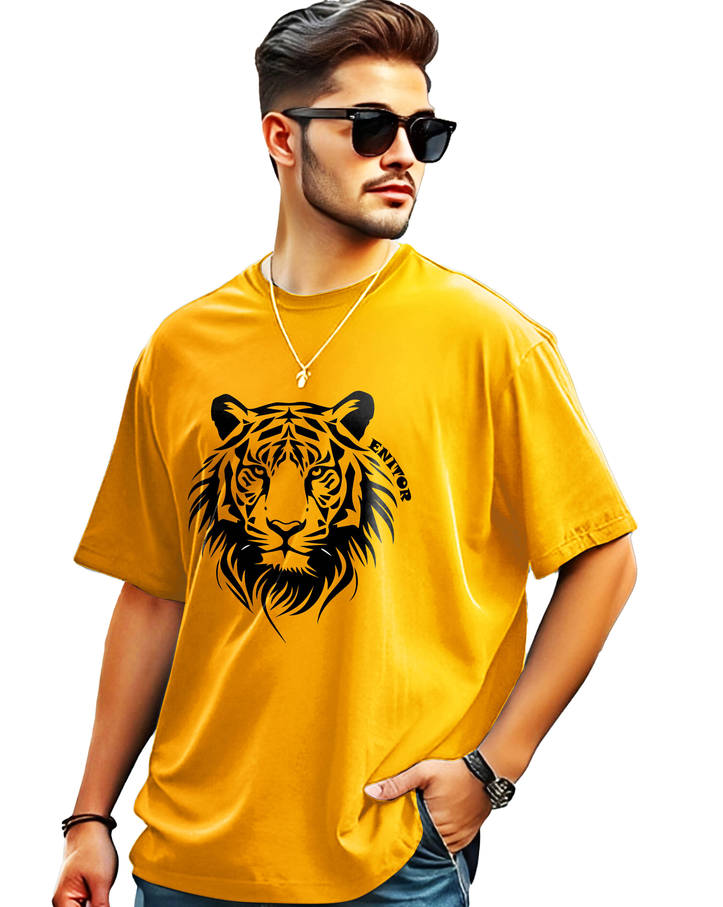 ENITOR Cotton Oversized Fit Printed Half Sleeves Men's Round T-Shirt - Yellow ( Pack of 1 ) ENITOR Cotton Oversized Fit Printed Half Sleeves Men's Round T-Shirt - Yellow ( Pack of 1 )