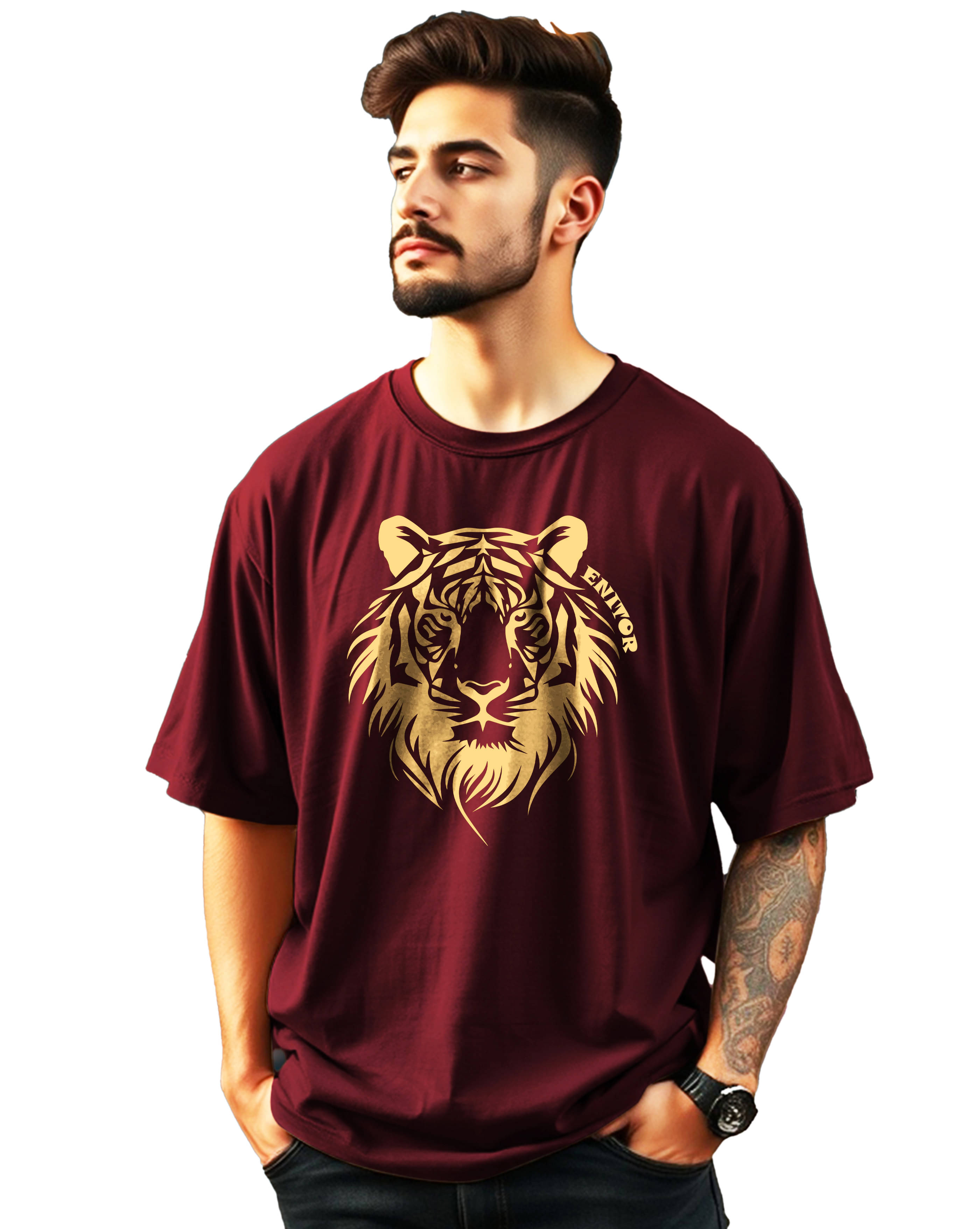 ENITOR Cotton Oversized Fit Printed Half Sleeves Men's Round T-Shirt - Maroon ( Pack of 1 ) ENITOR Cotton Oversized Fit Printed Half Sleeves Men's Round T-Shirt - Maroon ( Pack of 1 )