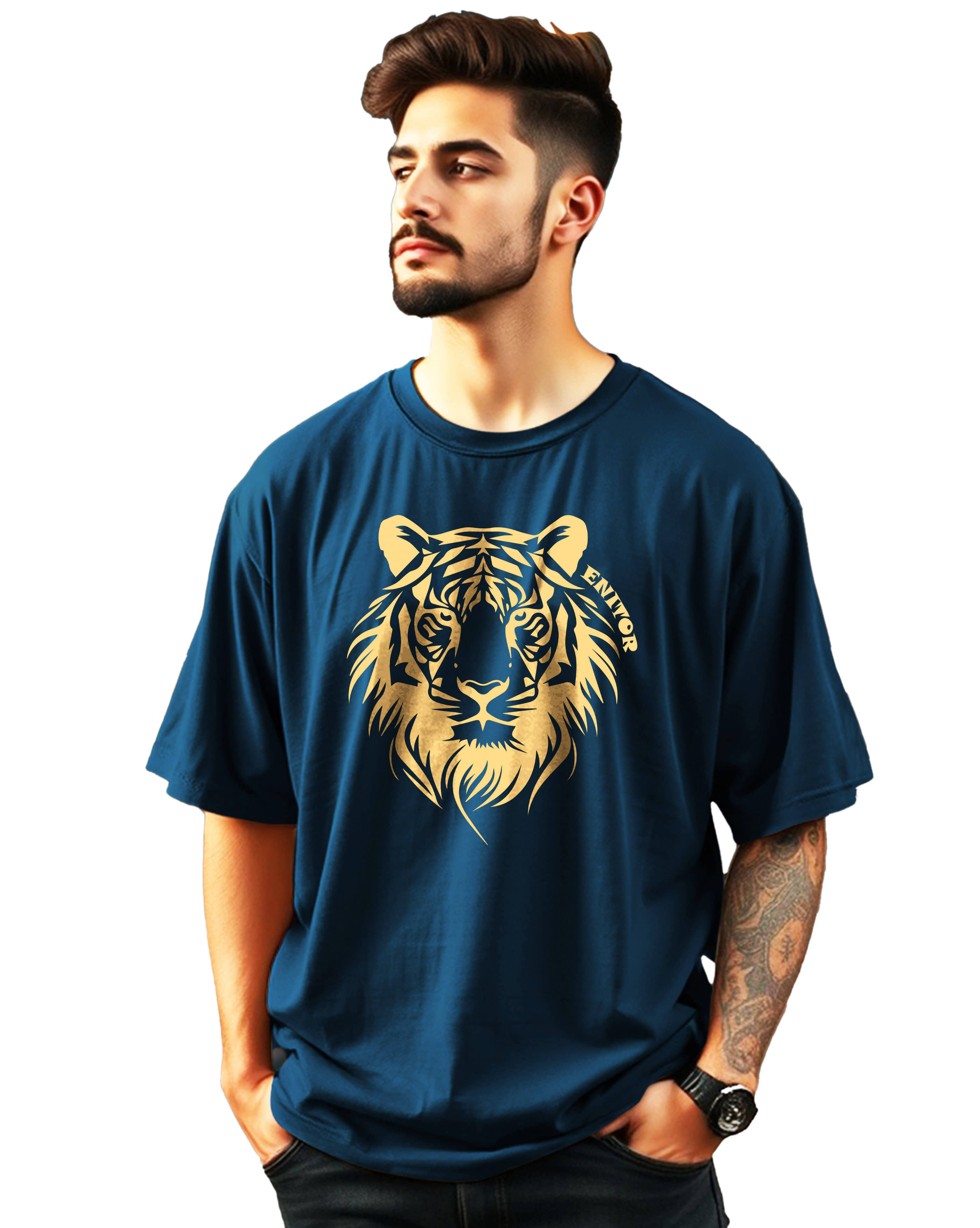 ENITOR Cotton Oversized Fit Printed Half Sleeves Men's Round T-Shirt - Green ( Pack of 1 )