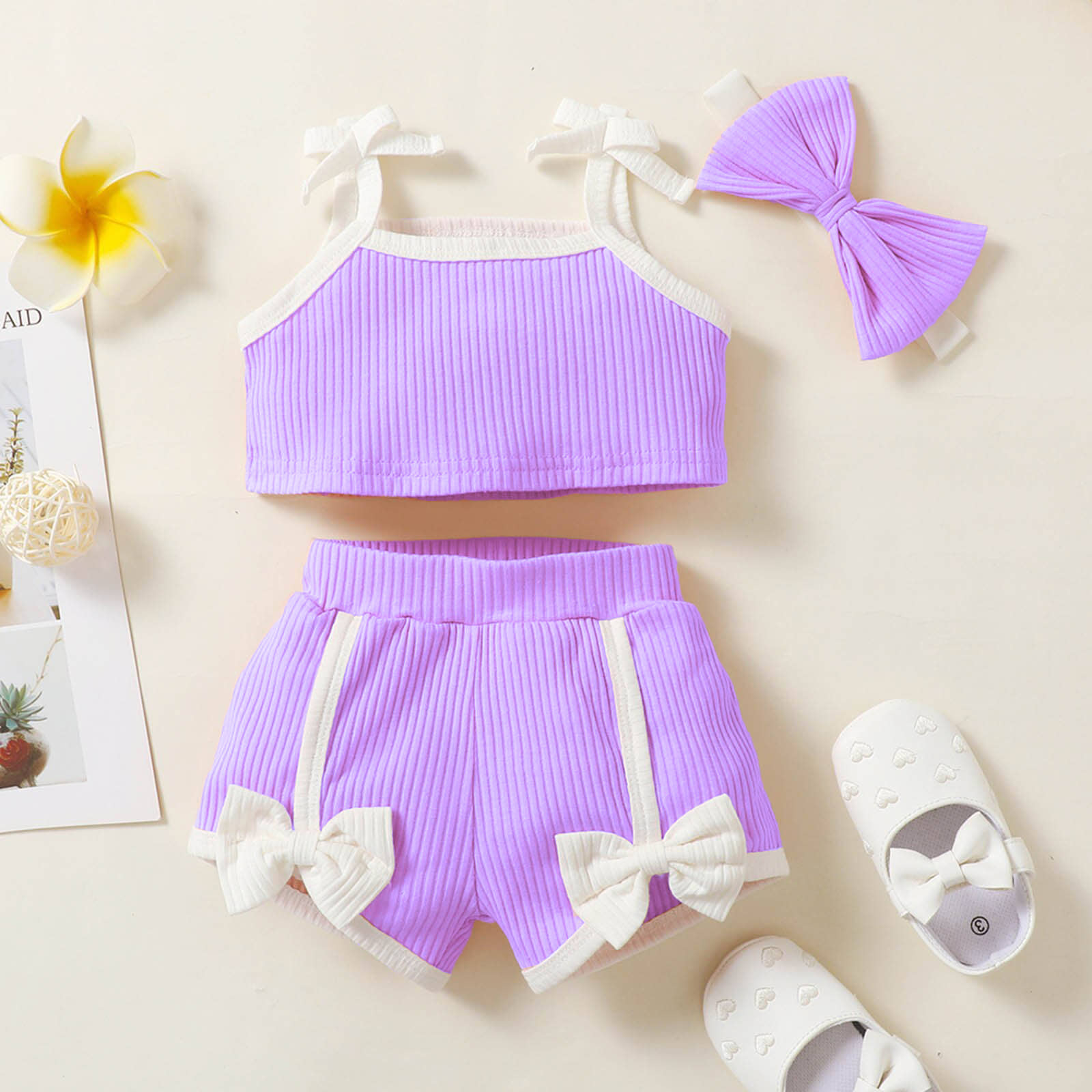 House Of Common Pack of 1 Baby Girls Cotton Blend T-shirt & Shorts ( Purple )
