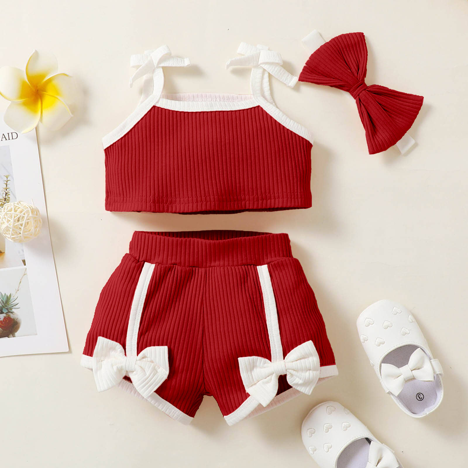 House Of Common Pack of 1 Baby Girls Cotton Blend T-shirt & Shorts ( Maroon )
