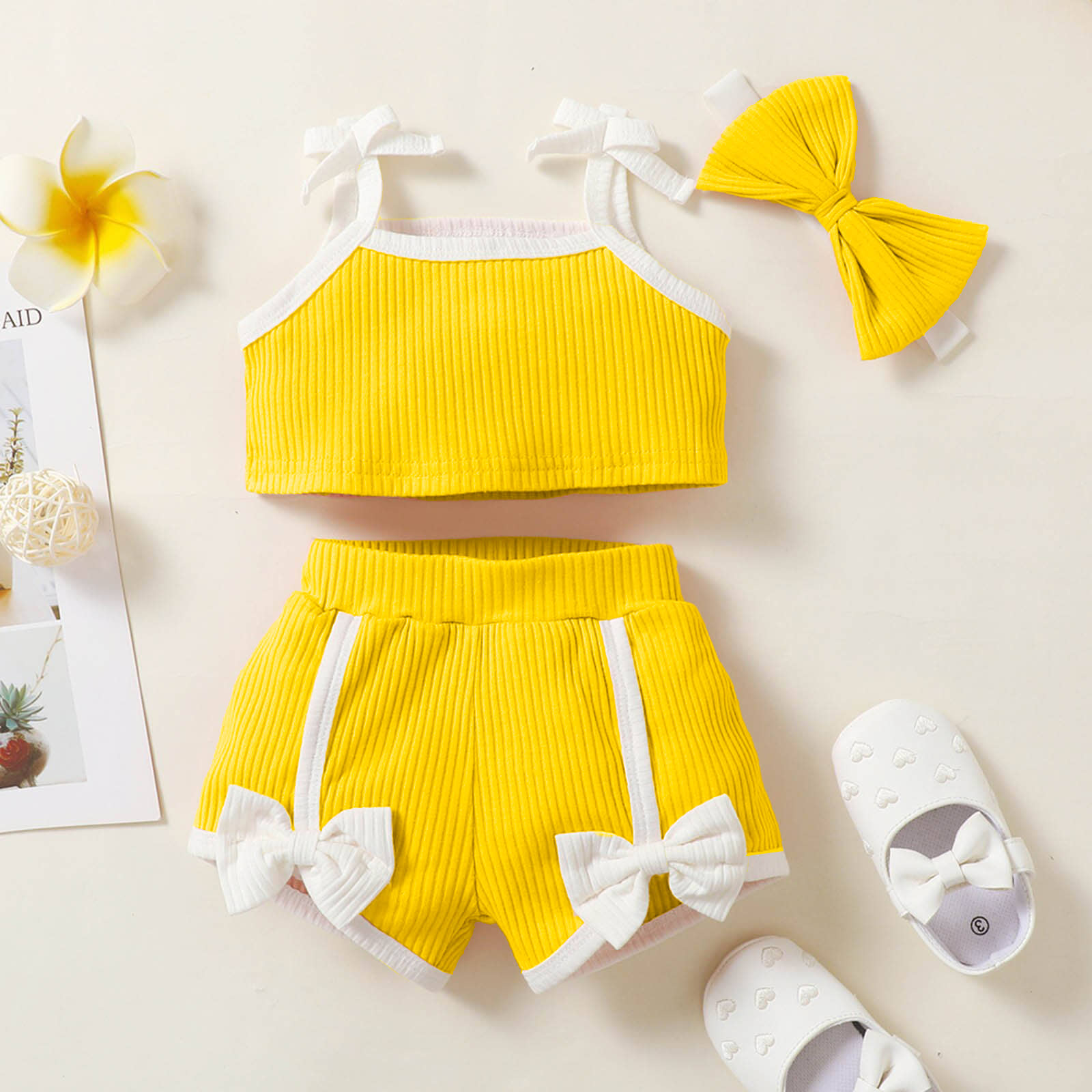 House Of Common Pack of 1 Baby Girls Cotton Blend T-shirt & Shorts ( Yellow )
