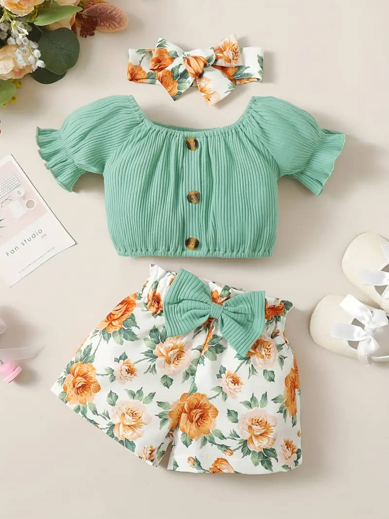 House Of Common Pack of 1 Baby Girls Cotton Blend T-shirt & Shorts ( Green ) House Of Common Pack of 1 Baby Girls Cotton Blend T-shirt & Shorts ( Green )
