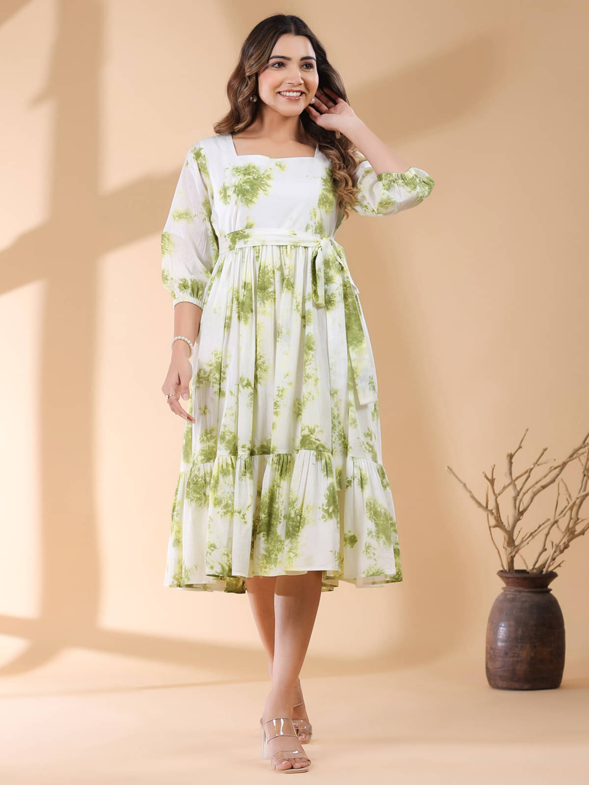 Janasya Cotton Dyed Calf-Length Women's Fit & Flare Dress - White ( Pack of 1 ) Janasya Cotton Dyed Calf-Length Women's Fit & Flare Dress - White ( Pack of 1 )