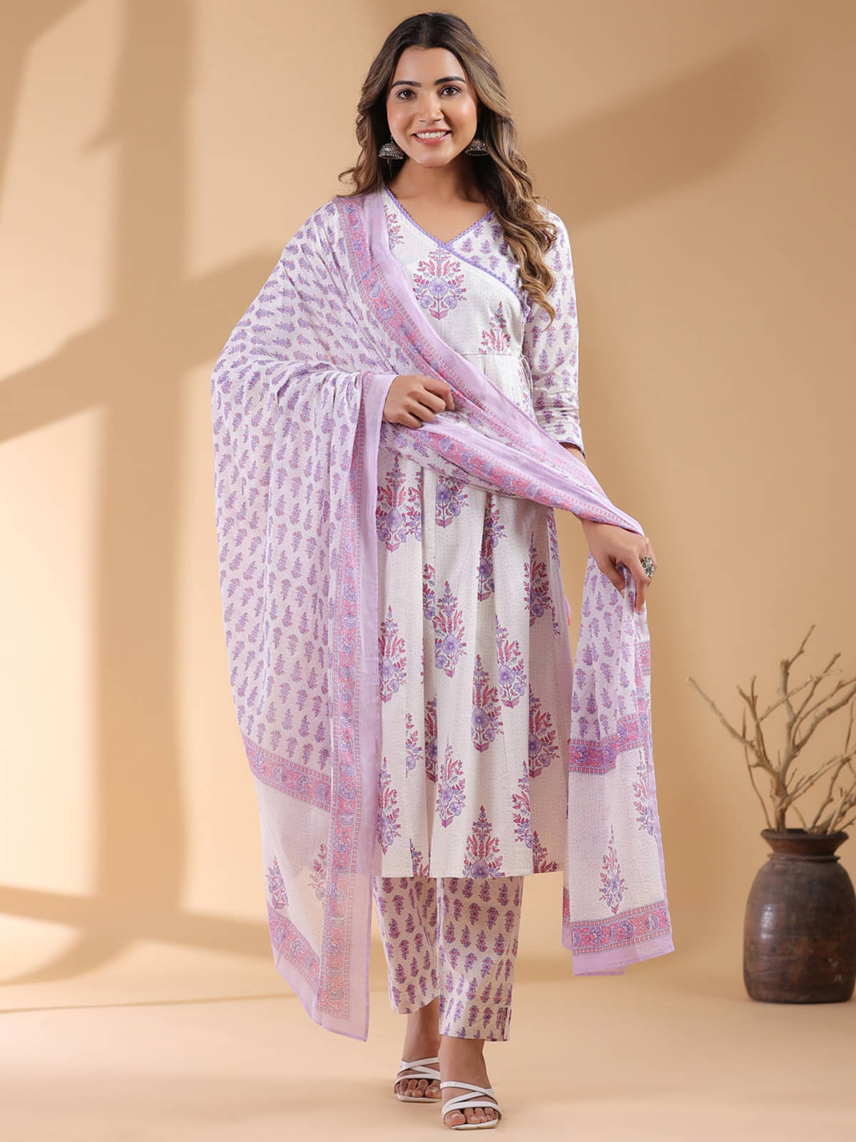 Janasya Cotton Printed Kurti With Pants Women's Stitched Salwar Suit - White ( Pack of 1 ) Janasya Cotton Printed Kurti With Pants Women's Stitched Salwar Suit - White ( Pack of 1 )