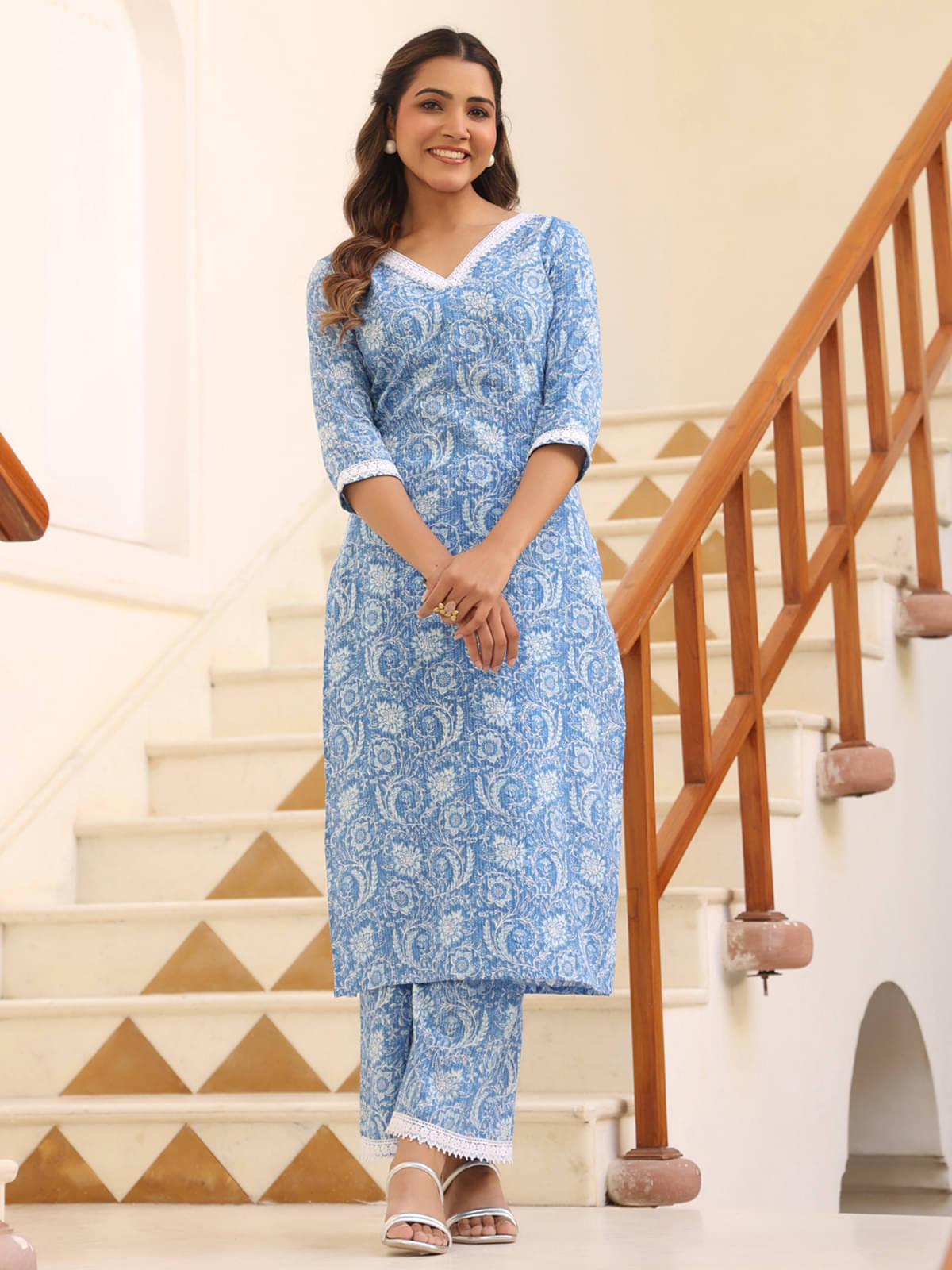 Janasya Cotton Printed Kurti With Palazzo Women's Stitched Salwar Suit - Light Blue ( Pack of 1 ) Janasya Cotton Printed Kurti With Palazzo Women's Stitched Salwar Suit - Light Blue ( Pack of 1 )