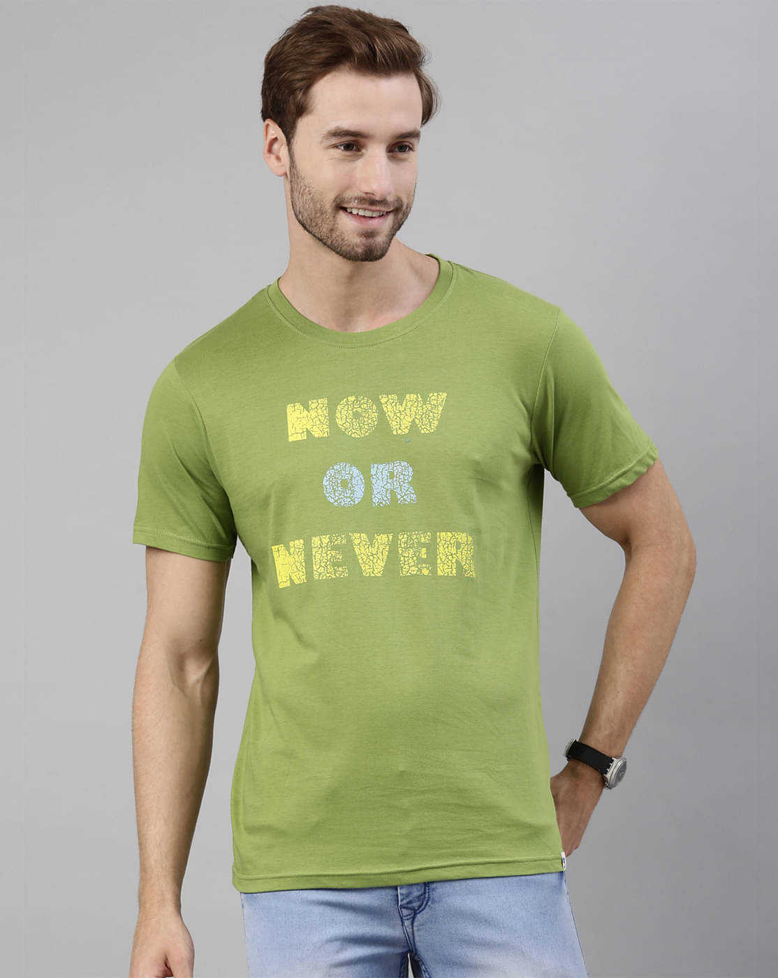     			Joven Cotton Regular Fit Printed Half Sleeves Men's Round T-Shirt - Light Green ( Pack of 1 )