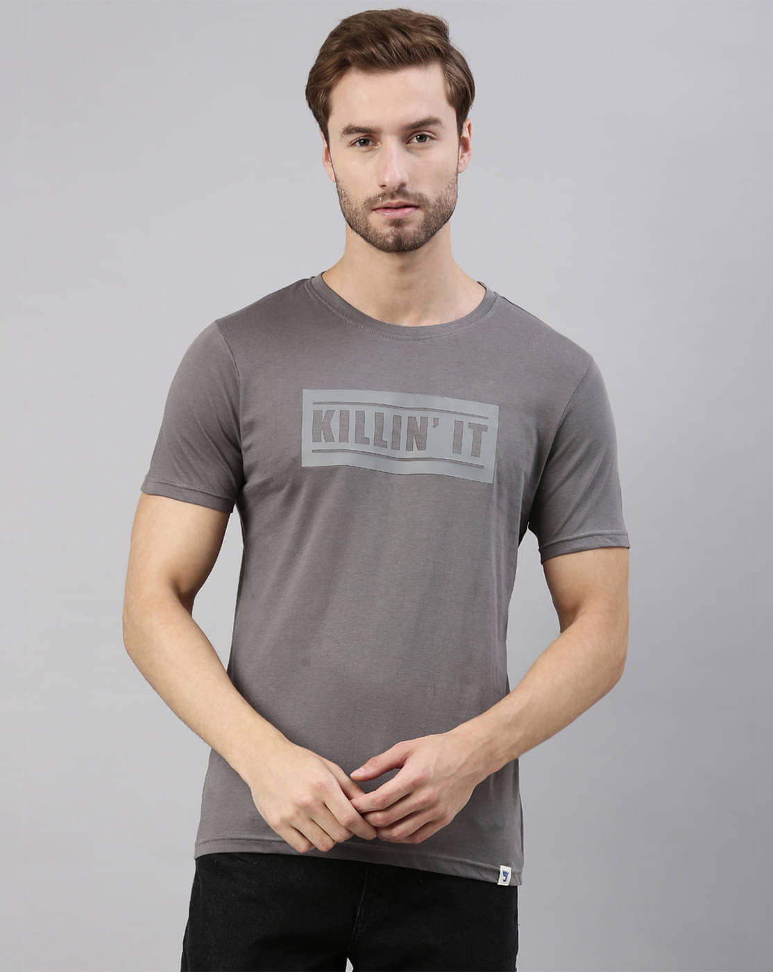Joven Cotton Regular Fit Printed Half Sleeves Men's Round T-Shirt - Grey ( Pack of 1 ) Joven Cotton Regular Fit Printed Half Sleeves Men's Round T-Shirt - Grey ( Pack of 1 )