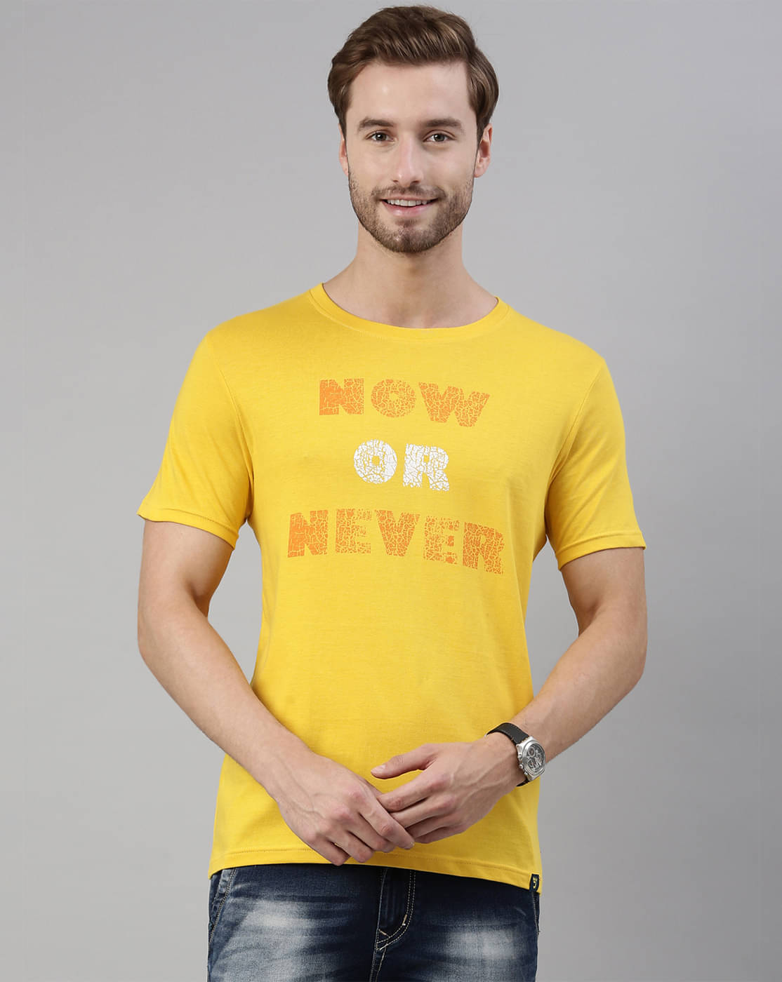 Joven Cotton Regular Fit Printed Half Sleeves Men's Round T-Shirt - Yellow ( Pack of 1 ) Joven Cotton Regular Fit Printed Half Sleeves Men's Round T-Shirt - Yellow ( Pack of 1 )