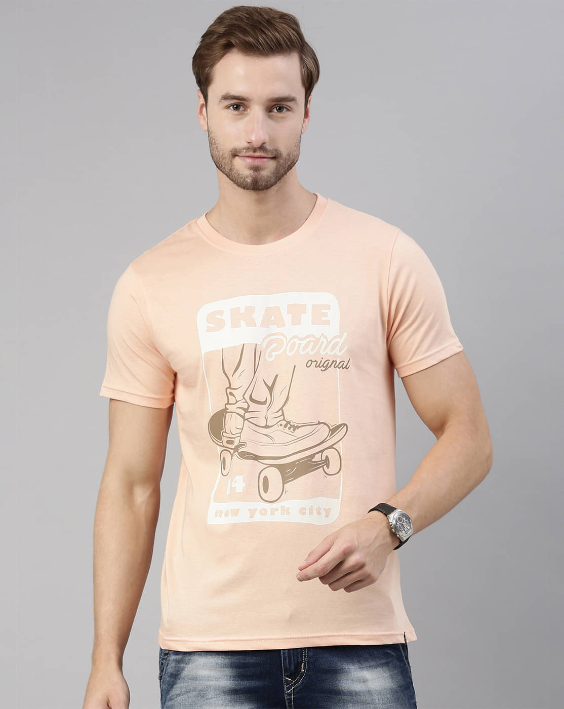 Joven Cotton Regular Fit Printed Half Sleeves Men's Round T-Shirt - Pink ( Pack of 1 ) Joven Cotton Regular Fit Printed Half Sleeves Men's Round T-Shirt - Pink ( Pack of 1 )