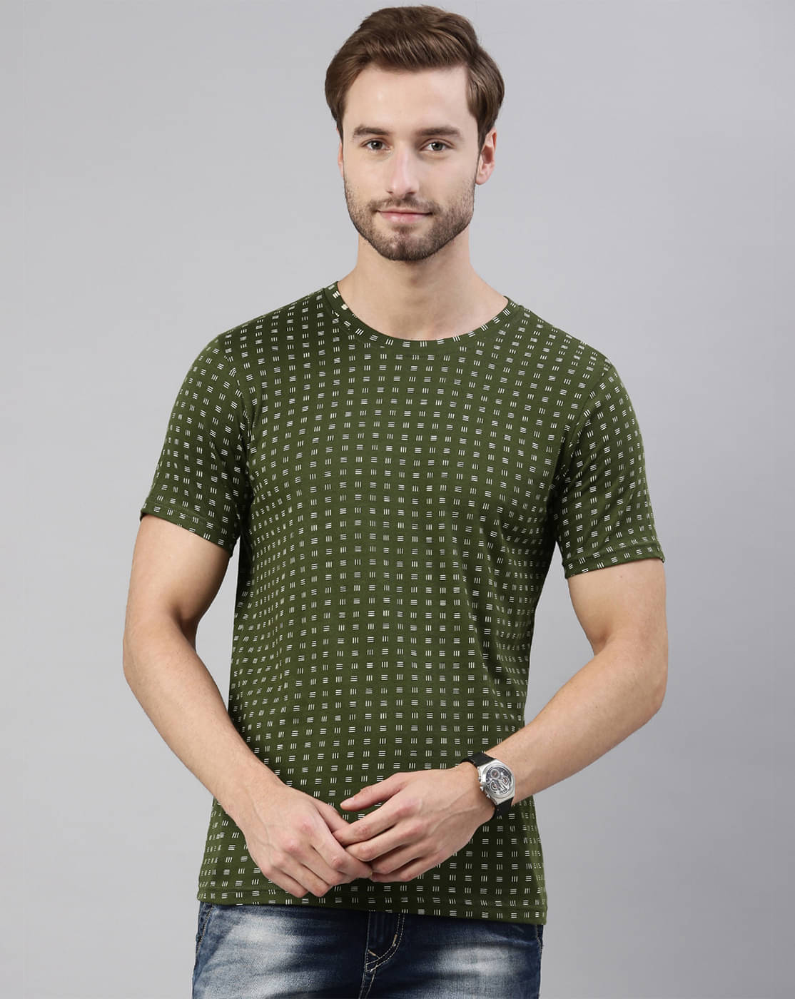 Joven Cotton Regular Fit Printed Half Sleeves Men's Round T-Shirt - Olive Green ( Pack of 1 ) Joven Cotton Regular Fit Printed Half Sleeves Men's Round T-Shirt - Olive Green ( Pack of 1 )