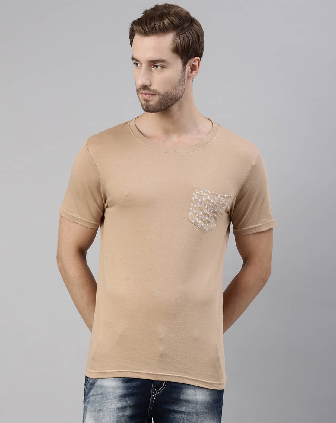     			Joven Cotton Regular Fit Printed Half Sleeves Men's Round T-Shirt - Brown ( Pack of 1 )