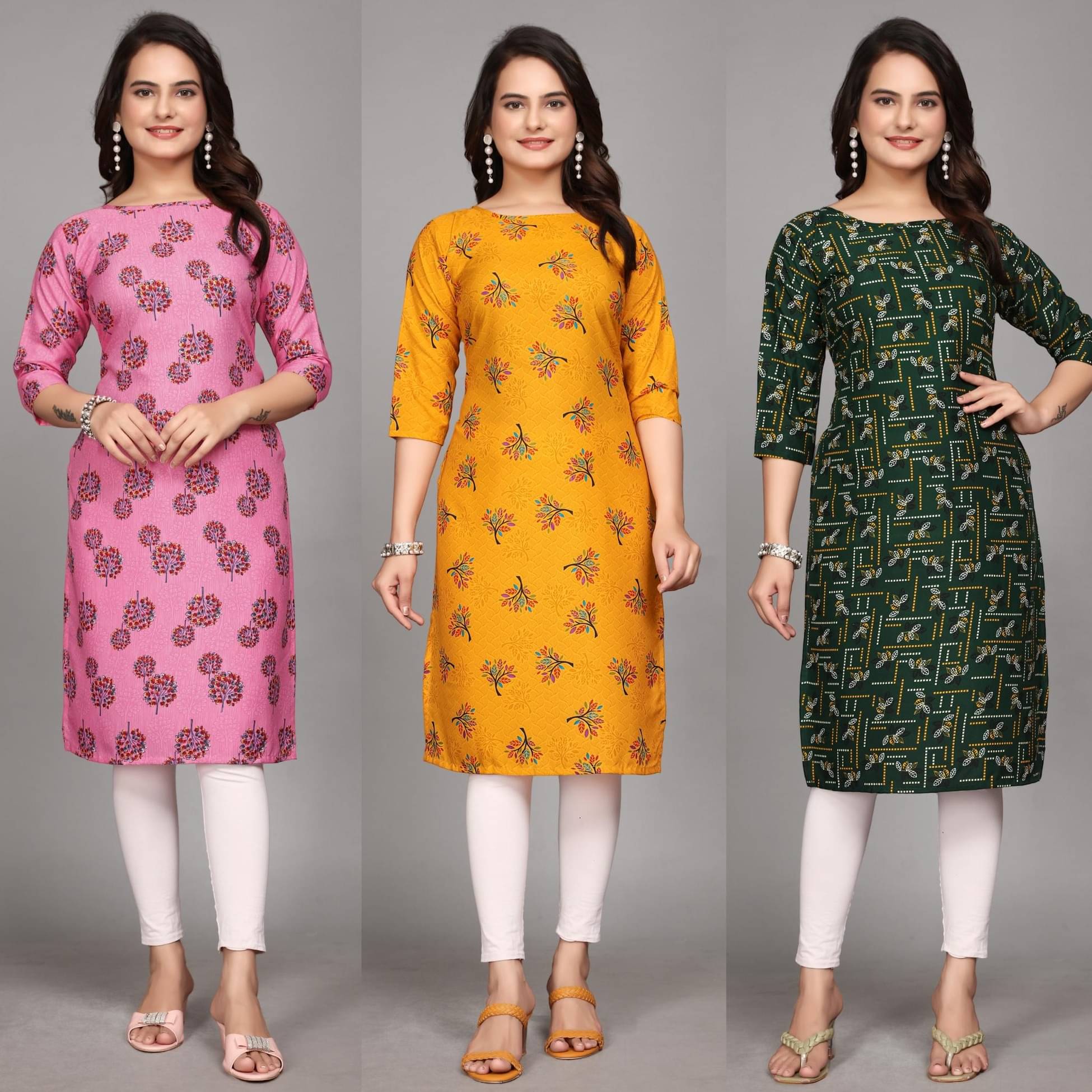 KALAVRITTA Pack of 3 Crepe Printed Straight Women's Kurti - ( Multicoloured ) KALAVRITTA Pack of 3 Crepe Printed Straight Women's Kurti - ( Multicoloured )