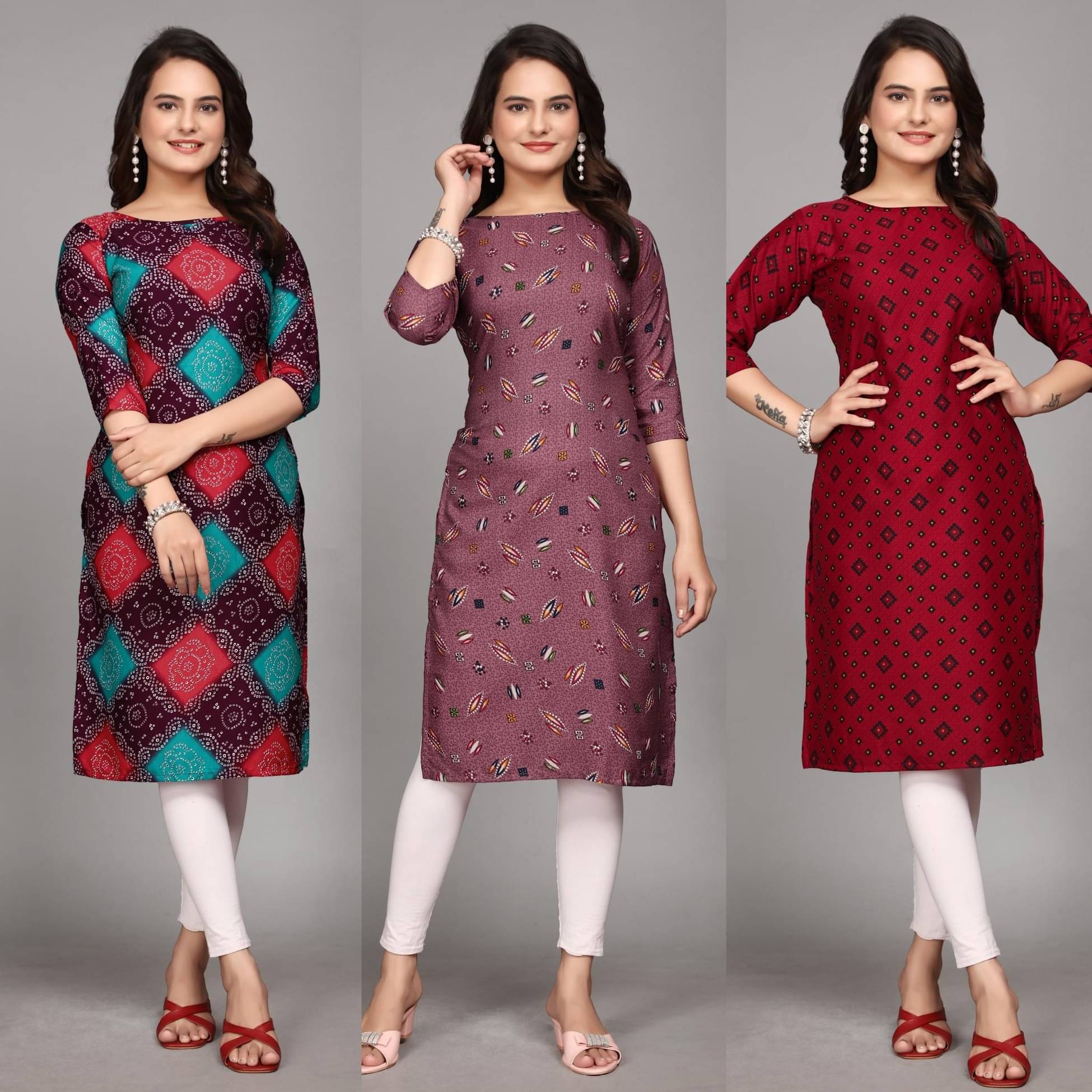 KALAVRITTA Pack of 3 Crepe Printed Straight Women's Kurti - ( Multicoloured ) KALAVRITTA Pack of 3 Crepe Printed Straight Women's Kurti - ( Multicoloured )