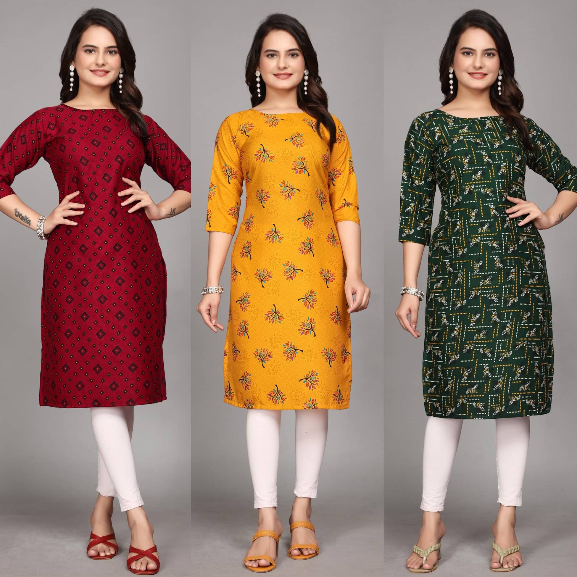 KALAVRITTA Pack of 3 Crepe Printed Straight Women's Kurti - ( Multicoloured ) KALAVRITTA Pack of 3 Crepe Printed Straight Women's Kurti - ( Multicoloured )
