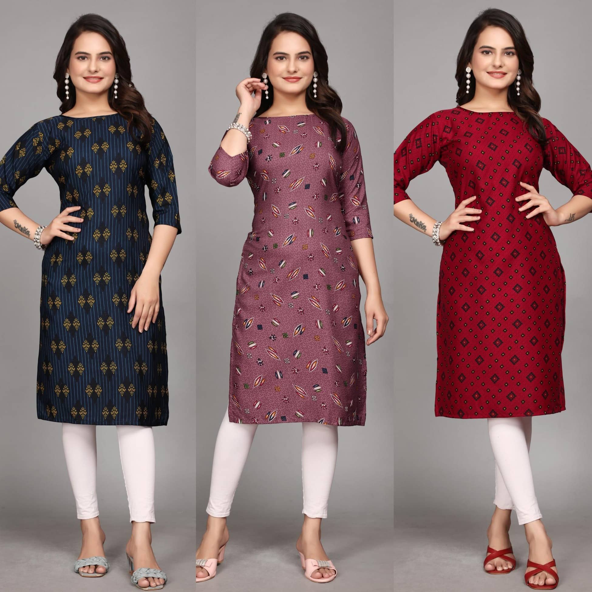 KALAVRITTA Pack of 3 Crepe Printed Straight Women's Kurti - ( Multicoloured ) - Kurtis, Tunics | Buy online on ZillyBuy