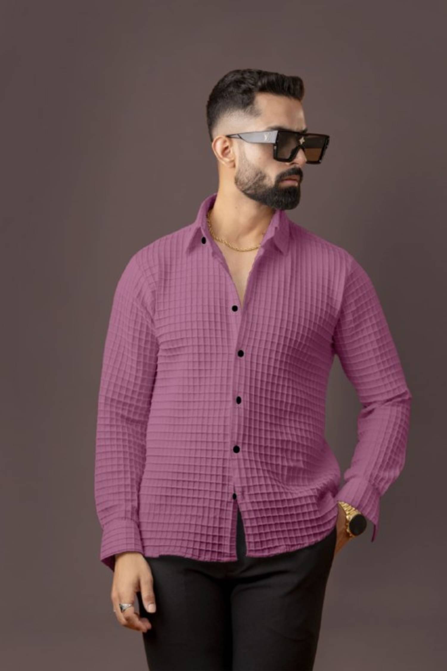     			KITWELL Cotton Blend Regular Fit Popcorn Textured Full Sleeves Men's Casual Shirt - Pink ( Pack of 1 )