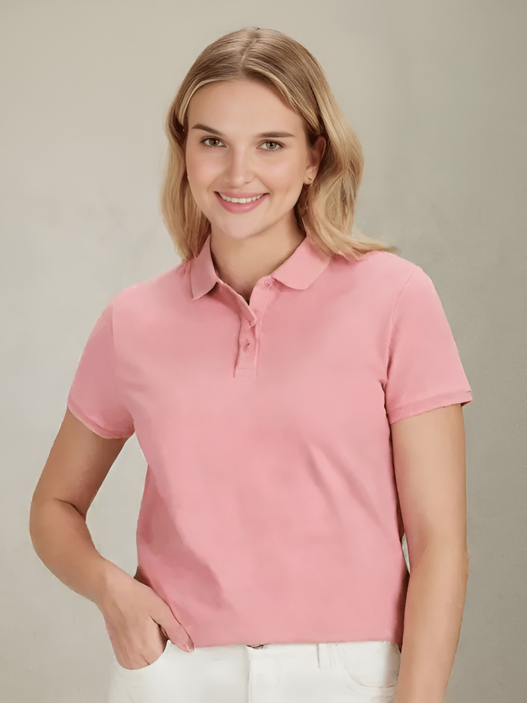     			MAYKR Women Cotton Blend Solid Regular Fit Polo Collar T-Shirt ( Peach )