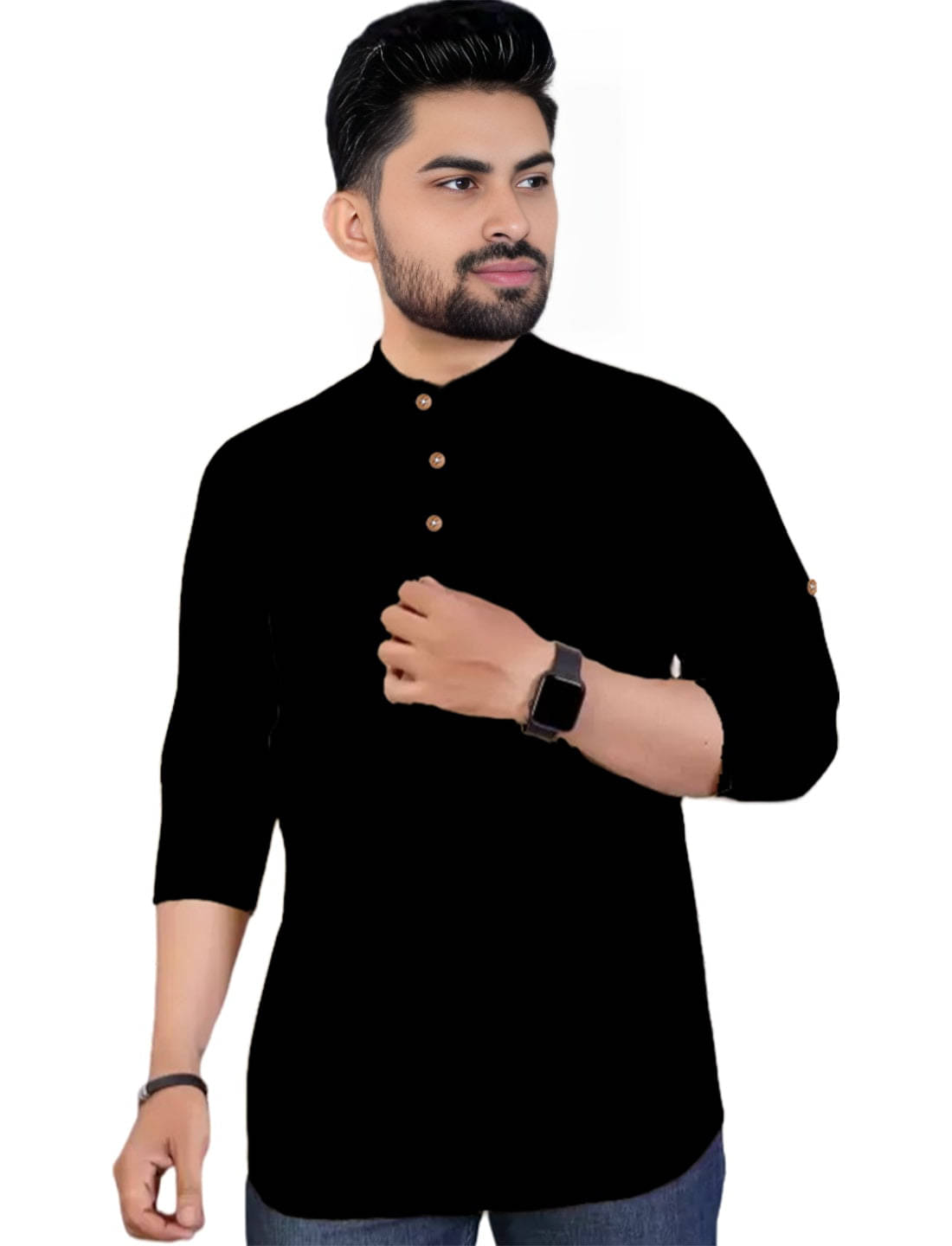     			Navkanj Black Cotton Blend Men's Shirt Style Kurta ( Pack of 1 )