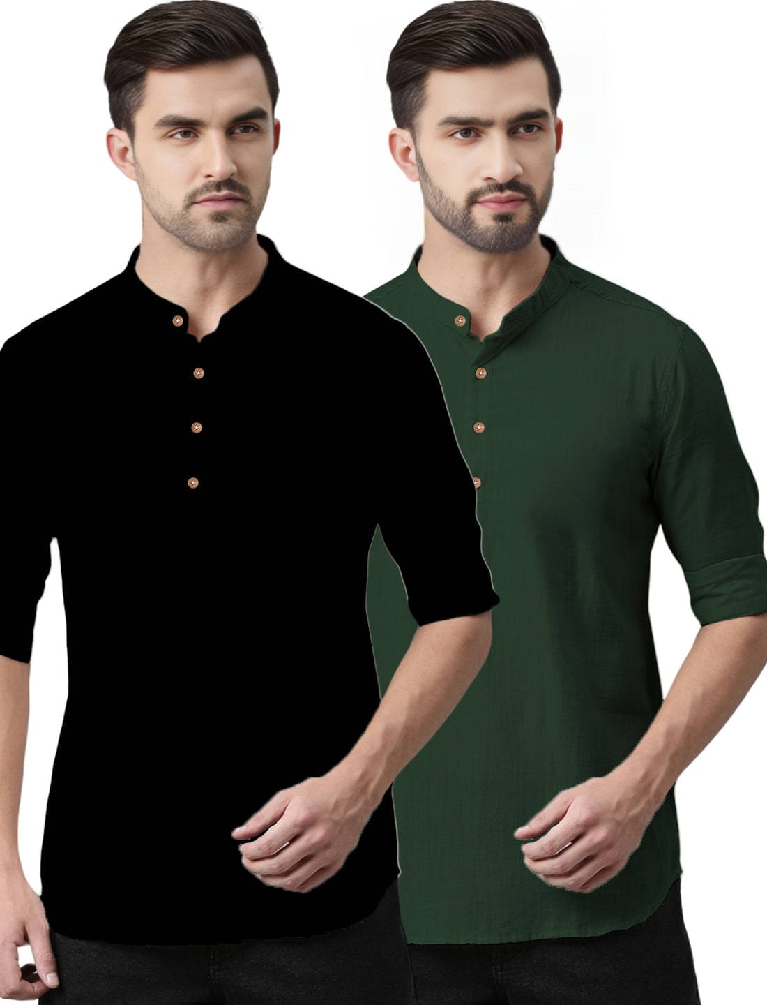     			Navkanj Green Cotton Blend Men's Shirt Style Kurta ( Pack of 2 )