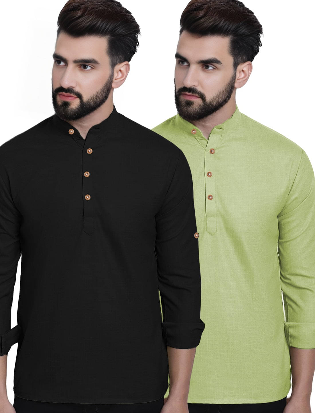 Navkanj Light Green Cotton Blend Men's Shirt Style Kurta ( Pack of 2 ) Navkanj Light Green Cotton Blend Men's Shirt Style Kurta ( Pack of 2 )